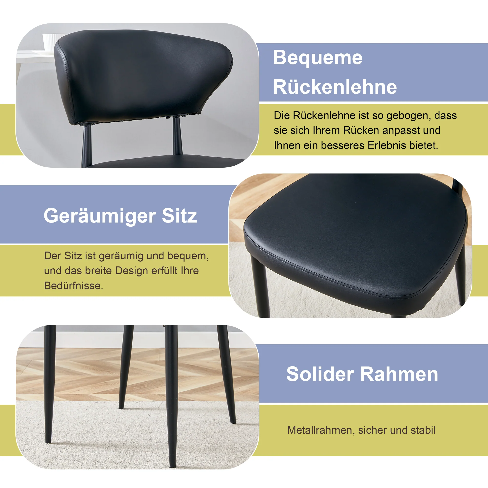Ergonomic Dining Chair Set of 2 Minimalist Curved Back Black - Image 9