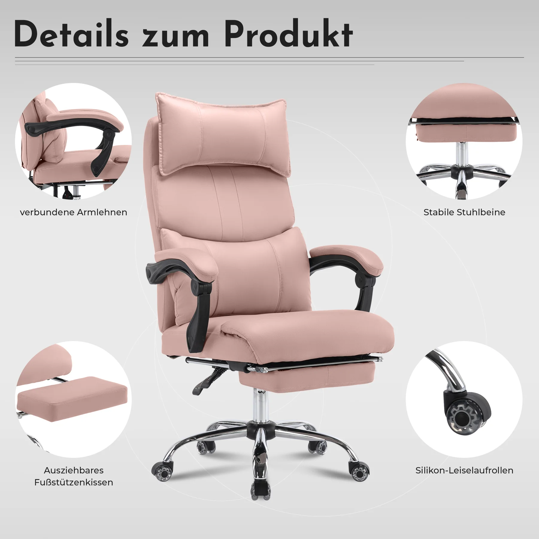 Ergonomic Executive Office Chair Swivel Height Adjustable Double Lumbar Support - PU Leather Pink - Image 2