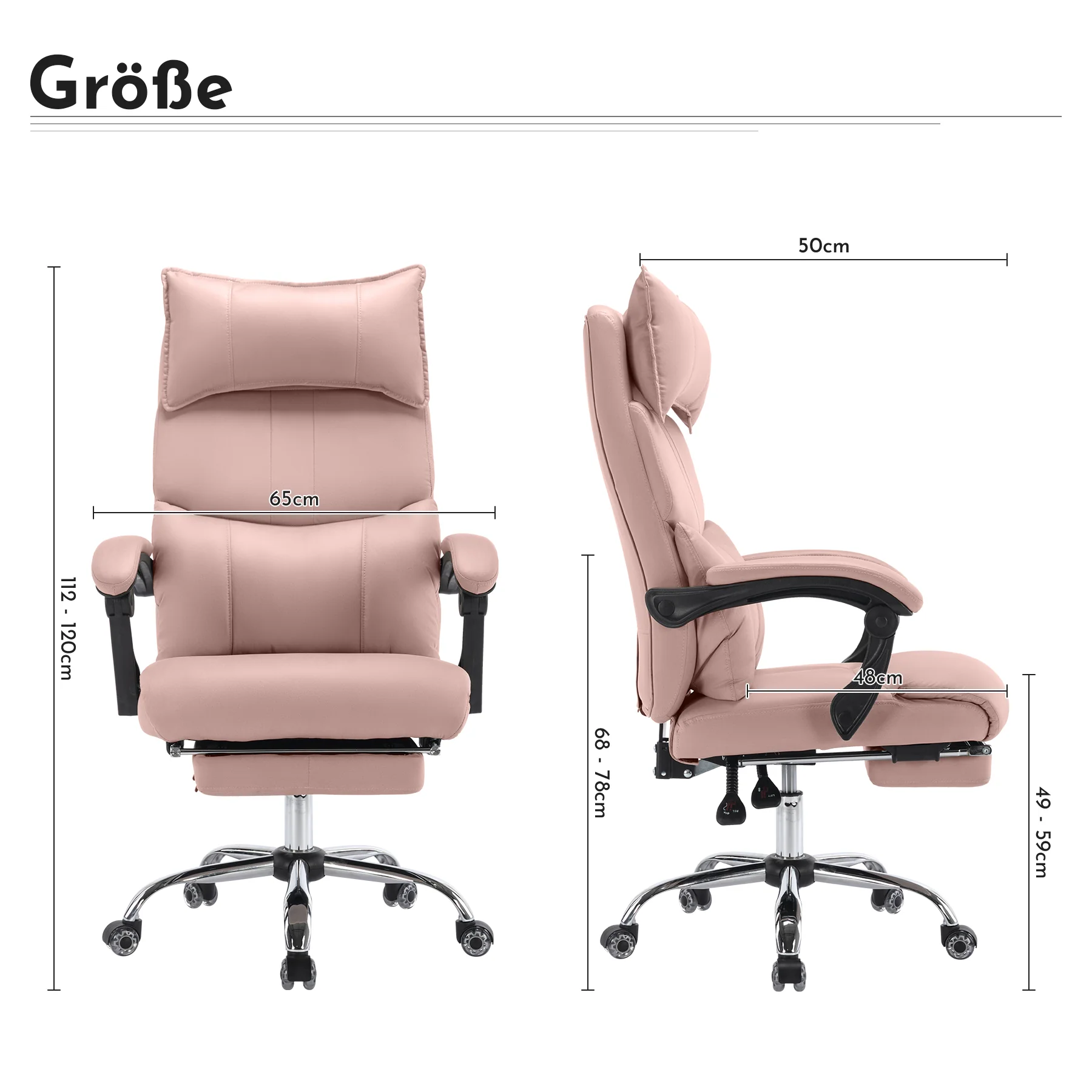 Ergonomic Executive Office Chair Swivel Height Adjustable Double Lumbar Support - PU Leather Pink - Image 3