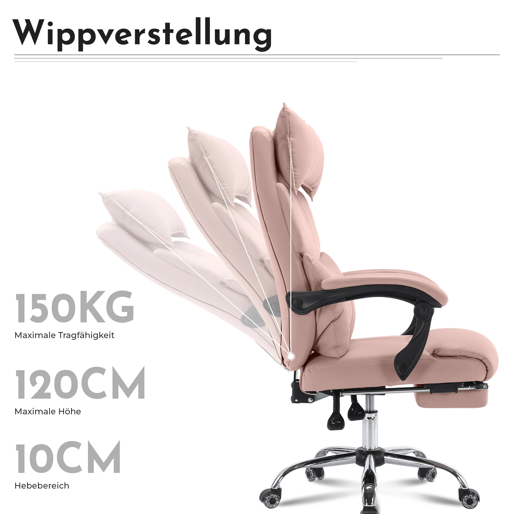 Ergonomic Executive Office Chair Swivel Height Adjustable Double Lumbar Support - PU Leather Pink - Image 4