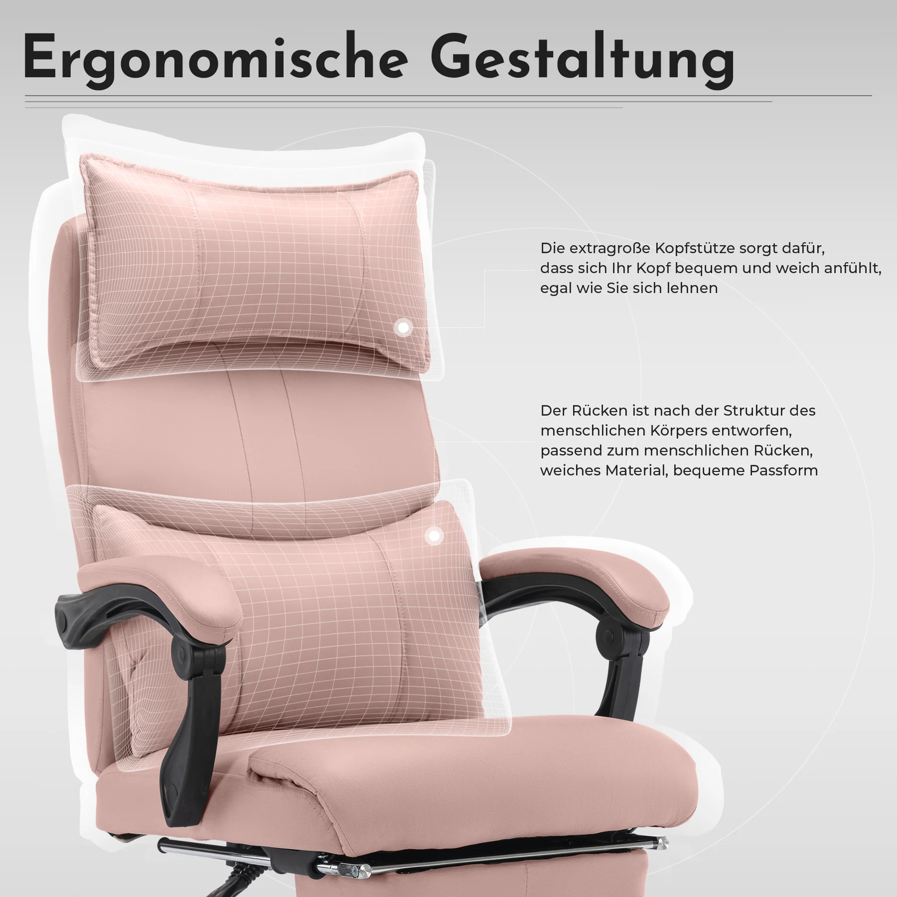 Ergonomic Executive Office Chair Swivel Height Adjustable Double Lumbar Support - PU Leather Pink - Image 6