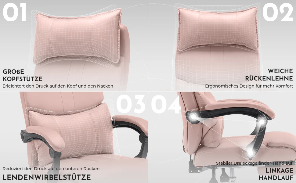 Ergonomic Executive Office Chair Swivel Height Adjustable Double Lumbar Support - PU Leather Pink - Image 9
