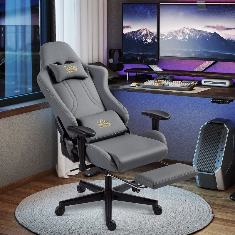 Ergonomic Gaming Chair Adjustable Rolling Desk with 3D Armrests Lumbar Support Grey - Image 2