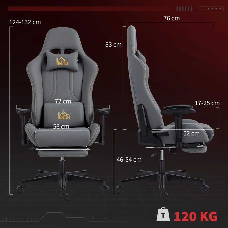 Ergonomic Gaming Chair Adjustable Rolling Desk with 3D Armrests Lumbar Support Grey - Image 3