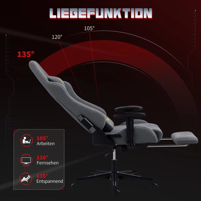 Ergonomic Gaming Chair Adjustable Rolling Desk with 3D Armrests Lumbar Support Grey - Image 7