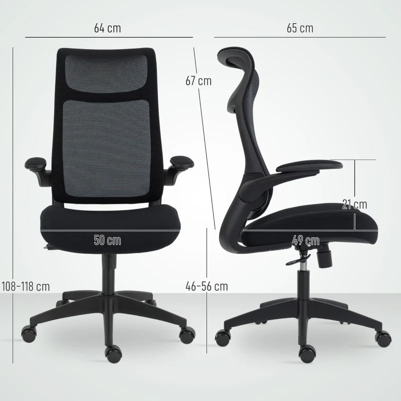Ergonomic Office Chair with Mesh Back, 3D Armrests, Headrest & Tilt - Black - Image 3
