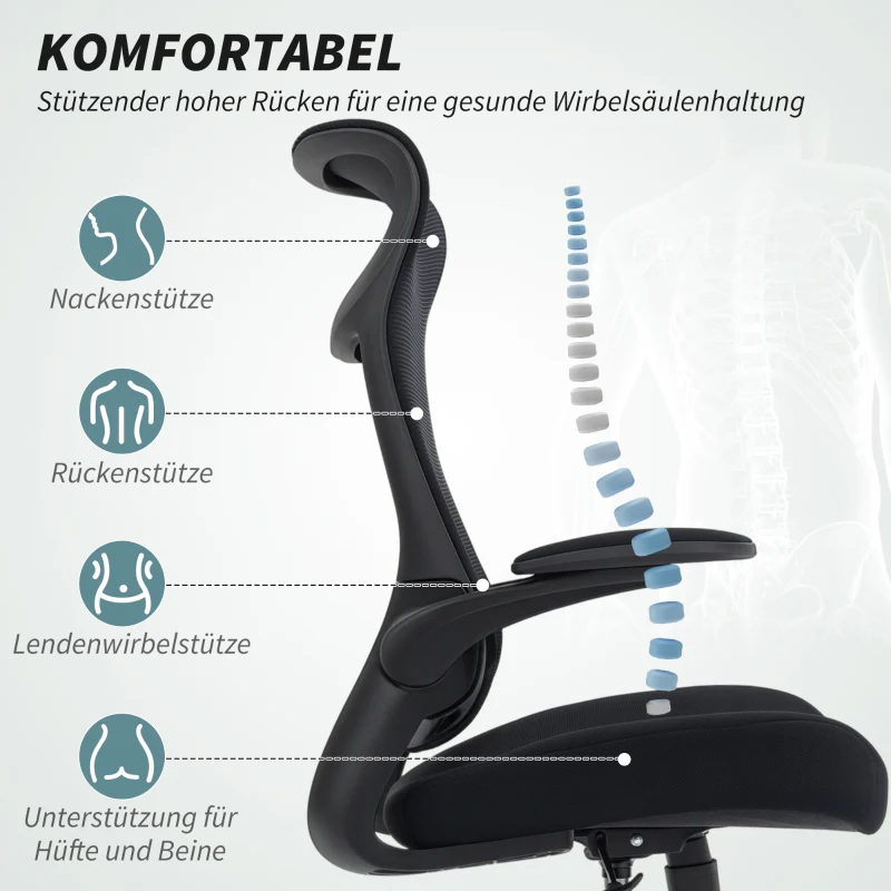 Ergonomic Office Chair with Mesh Back, 3D Armrests, Headrest & Tilt - Black - Image 4