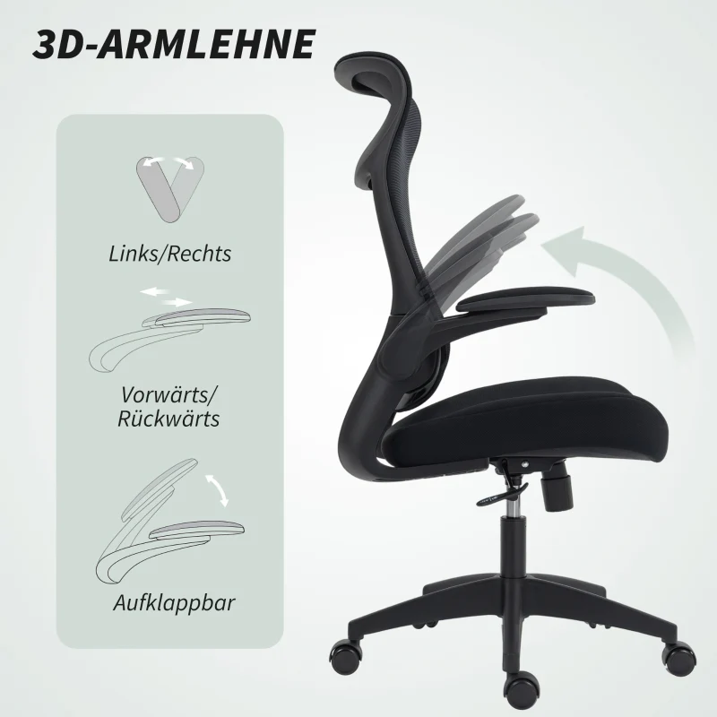 Ergonomic Office Chair with Mesh Back, 3D Armrests, Headrest & Tilt - Black - Image 6