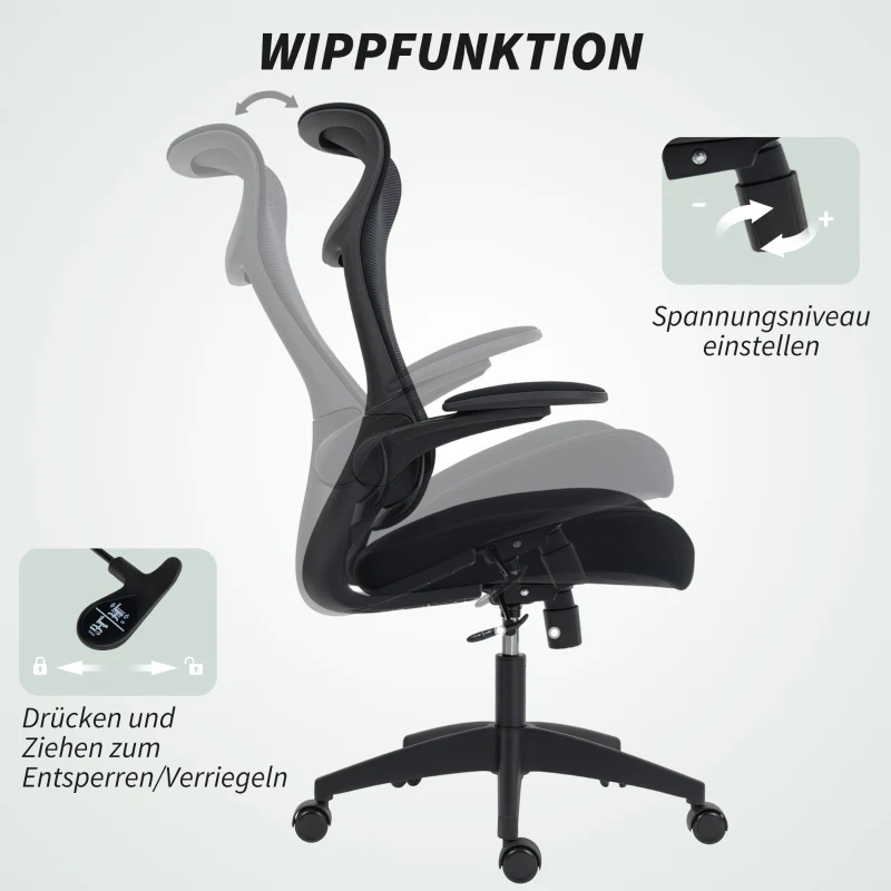 Ergonomic Office Chair with Mesh Back, 3D Armrests, Headrest & Tilt - Black - Image 8