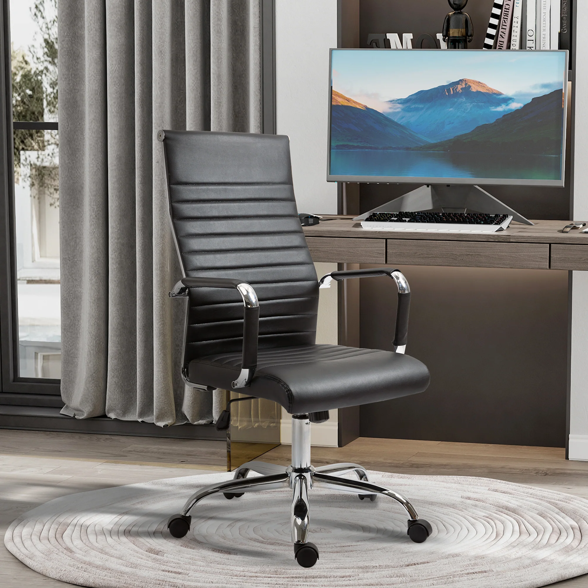 Executive Office Chair Ergonomic Rocking Height Adjustable Faux Leather/Foam, Black - Image 2