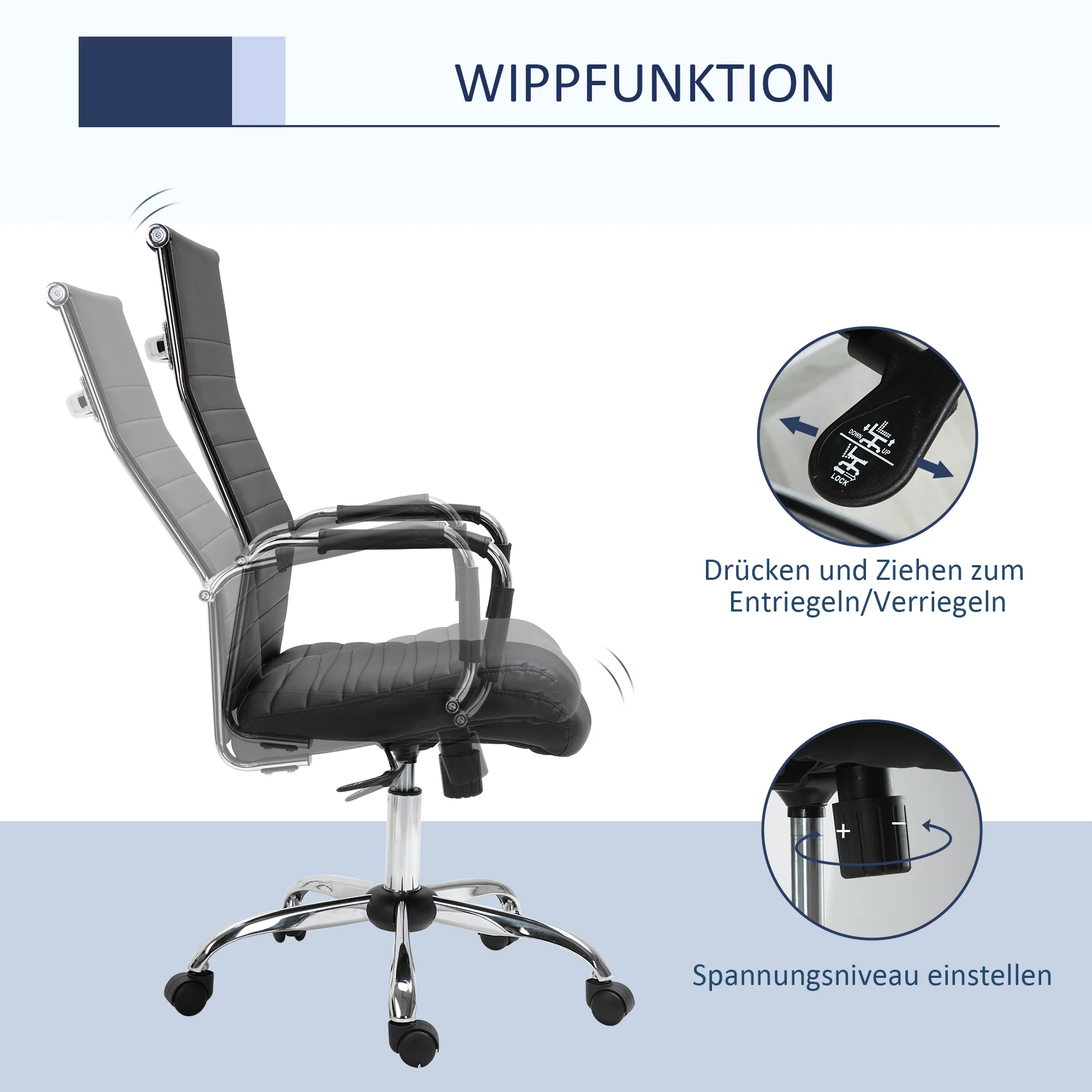 Executive Office Chair Ergonomic Rocking Height Adjustable Faux Leather/Foam, Black - Image 5