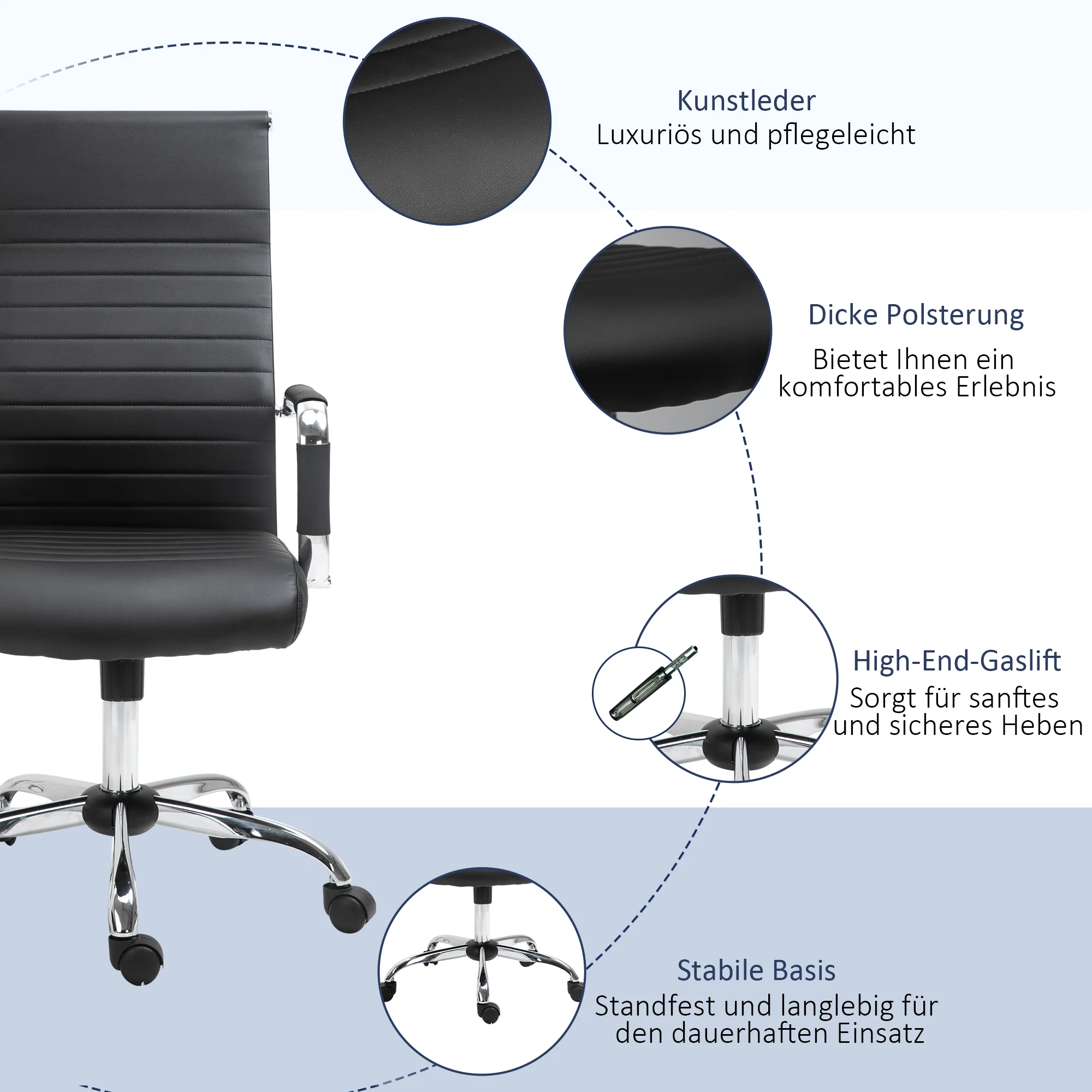 Executive Office Chair Ergonomic Rocking Height Adjustable Faux Leather/Foam, Black - Image 6