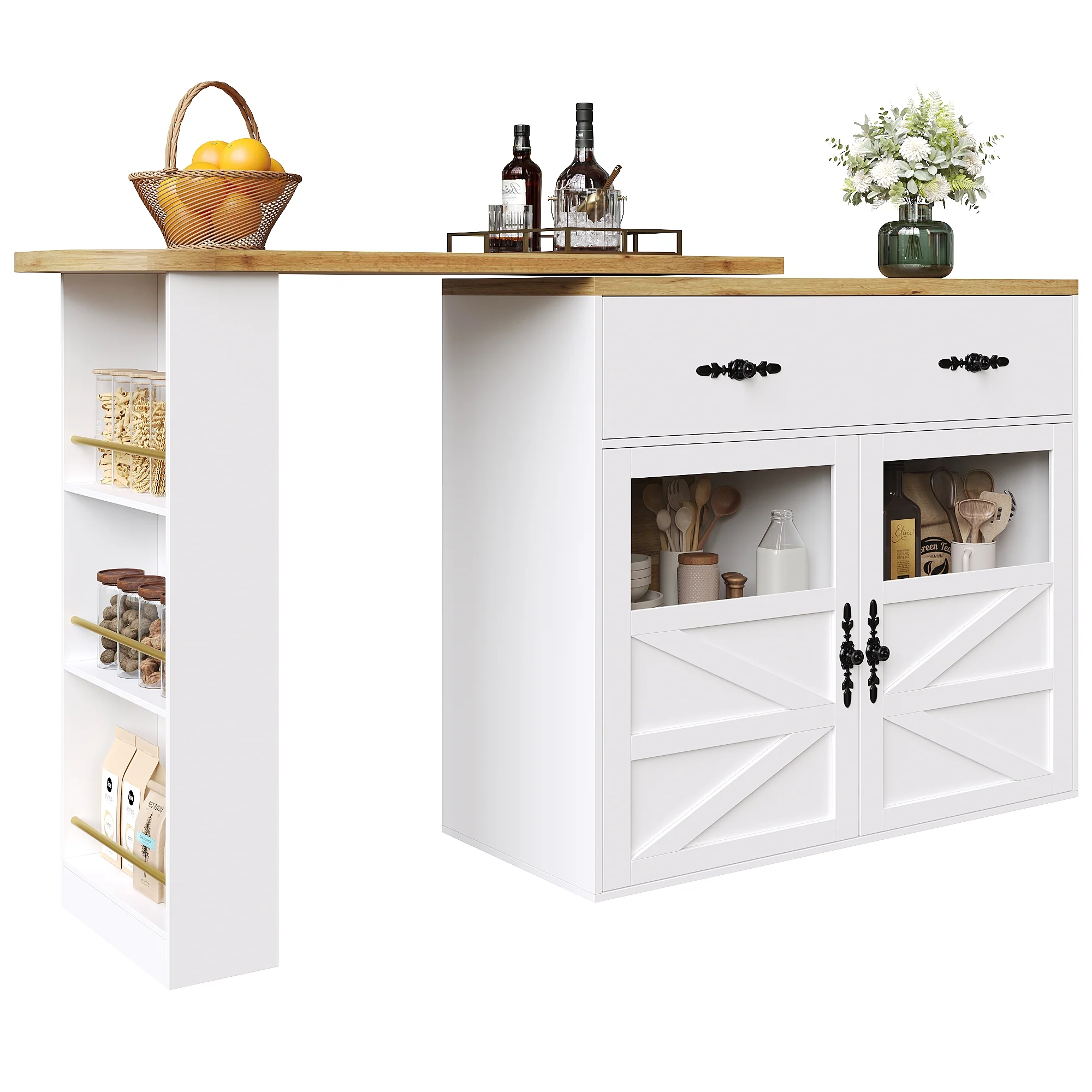 Extendable Bar Table 360° Rotating Storage Shelves - White - Image 10