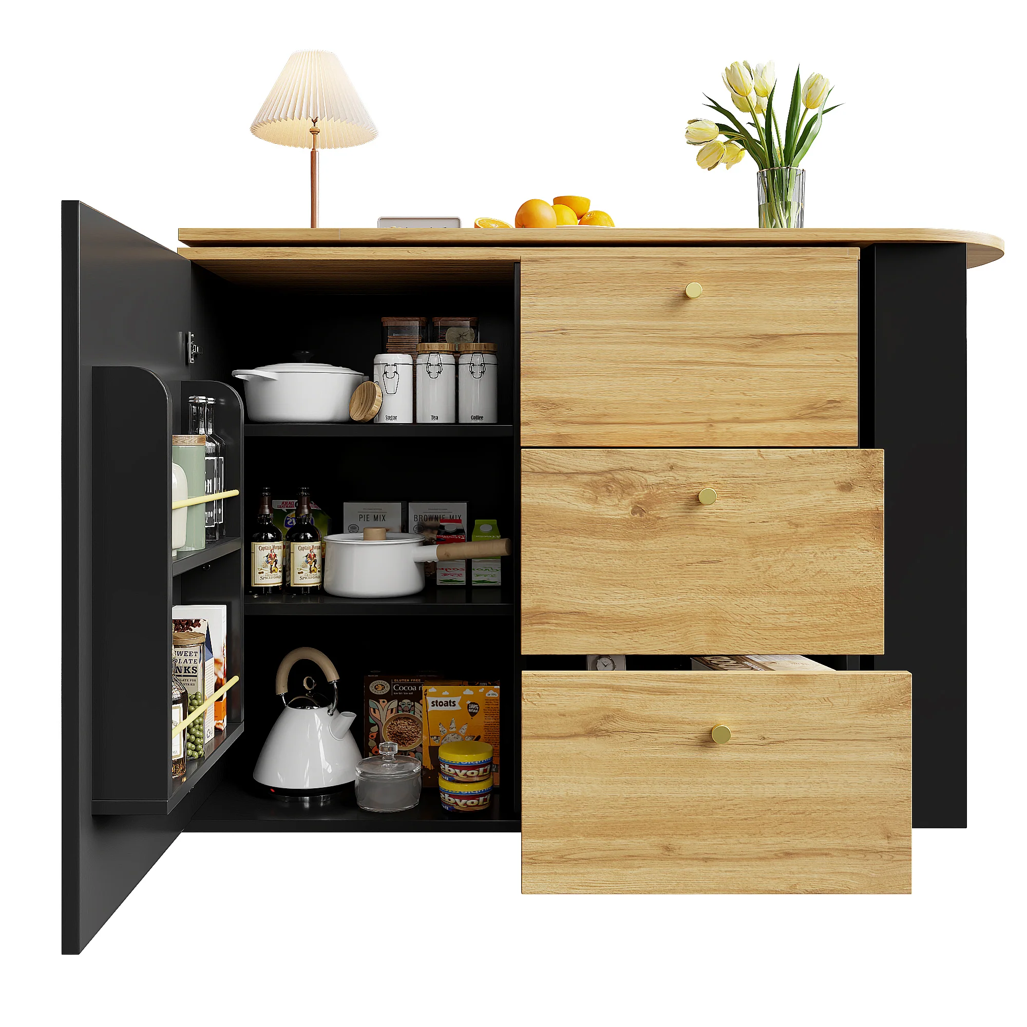 Extendable Bar Table 360° Rotating Storage - Wood Grain - Image 9