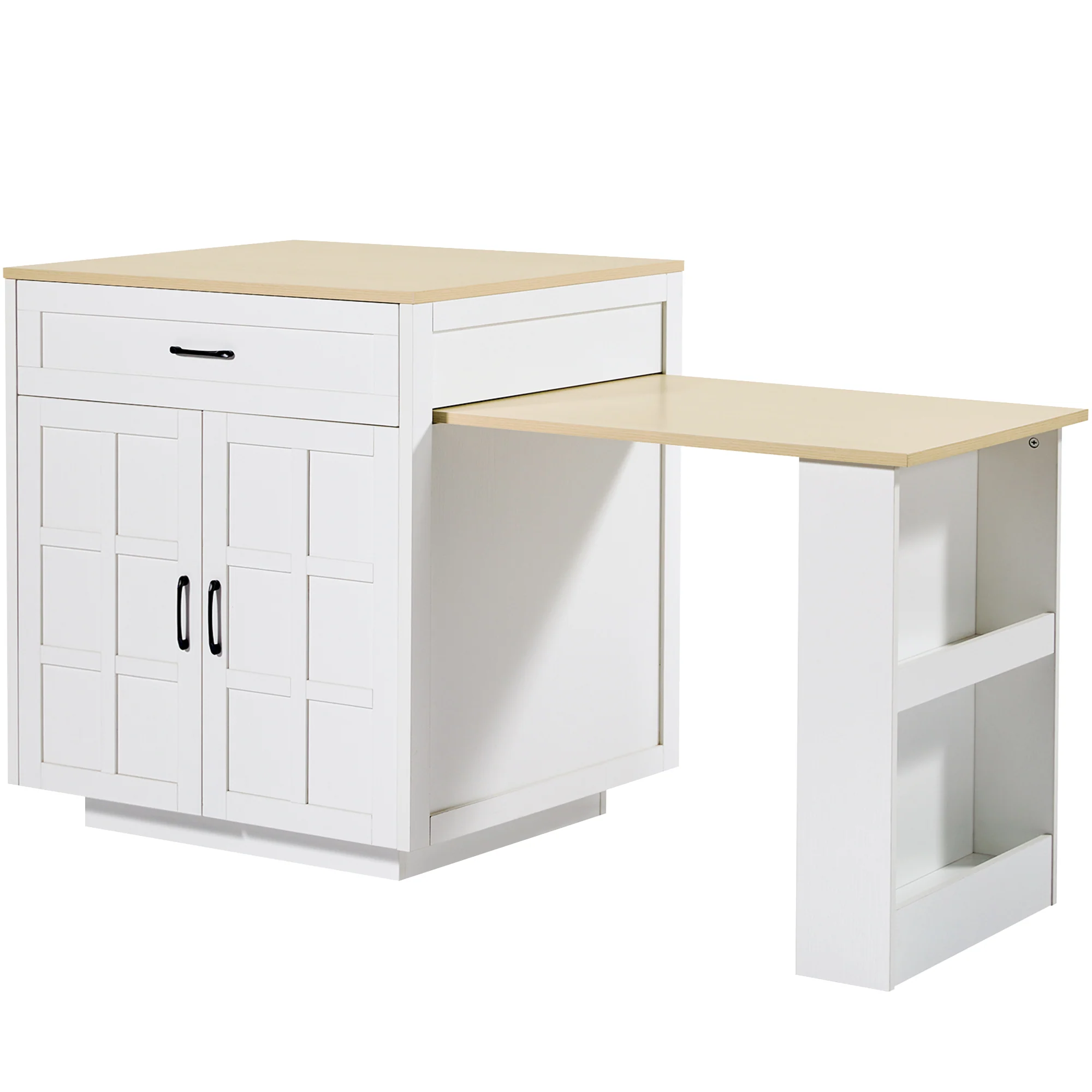 Extendable Bar Table Kitchen Island Dining Cart with Storage Drawers and Shelves White - Image 7