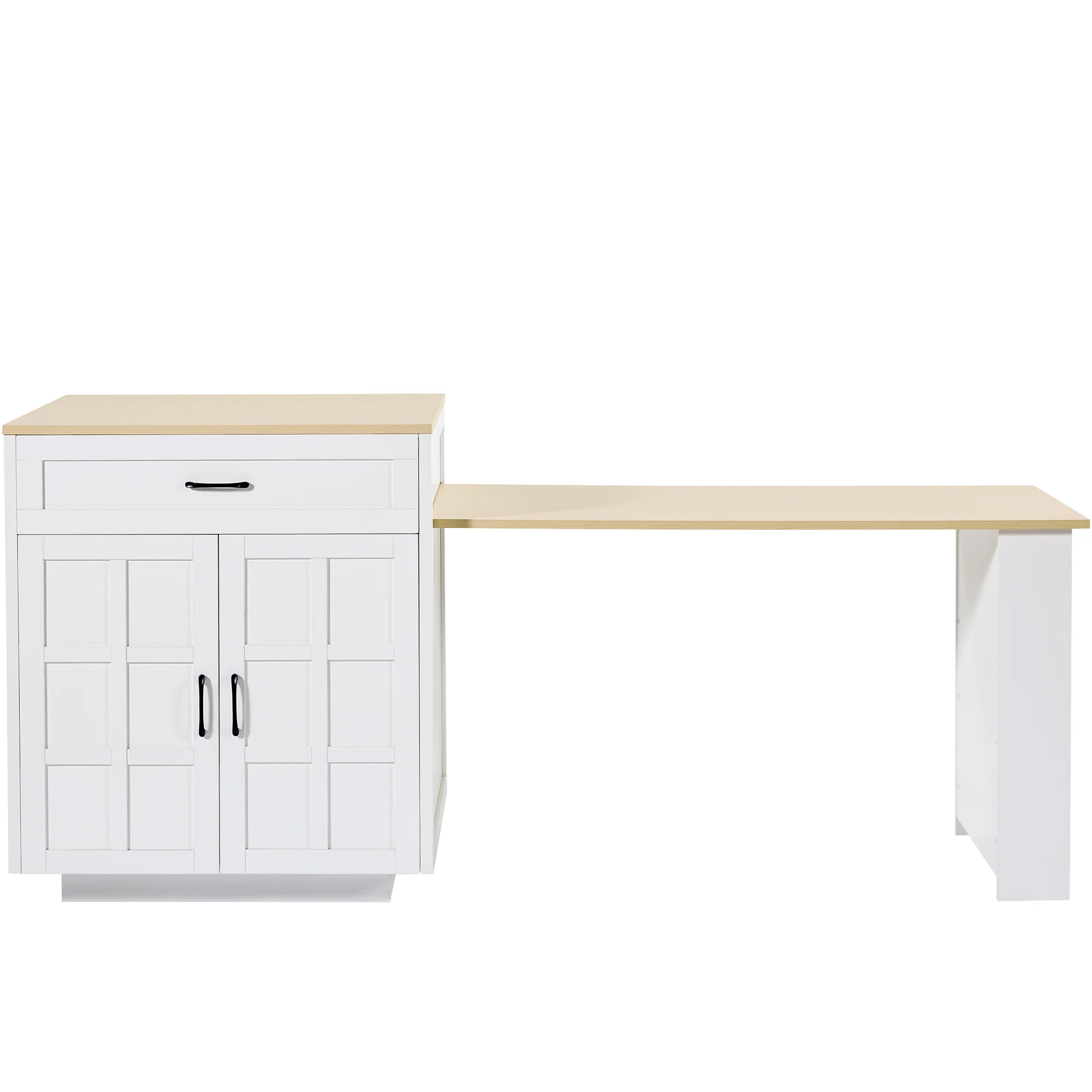 Extendable Bar Table Kitchen Island Dining Cart with Storage Drawers and Shelves White - Image 8