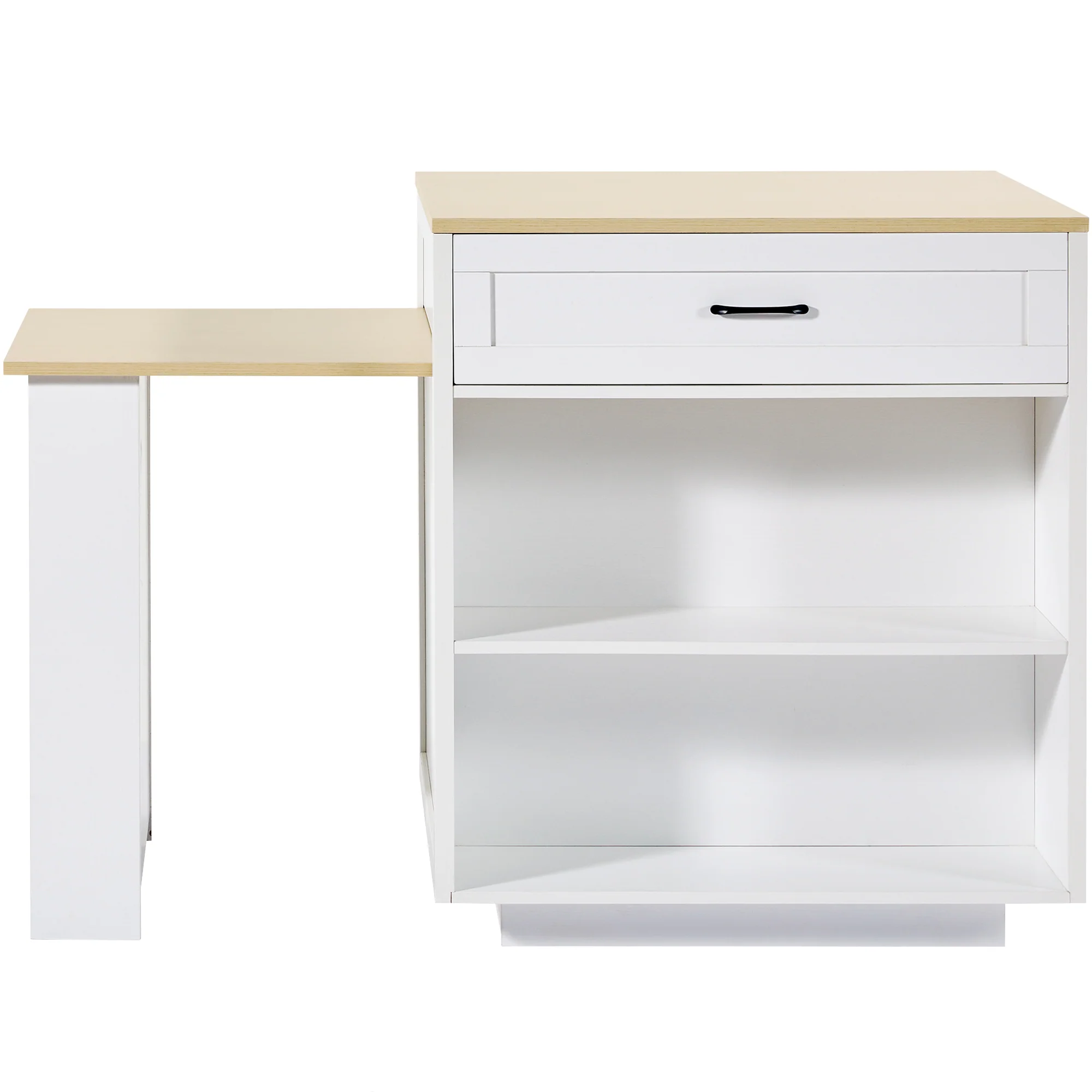 Extendable Bar Table Kitchen Island Dining Cart with Storage Drawers and Shelves White - Image 9