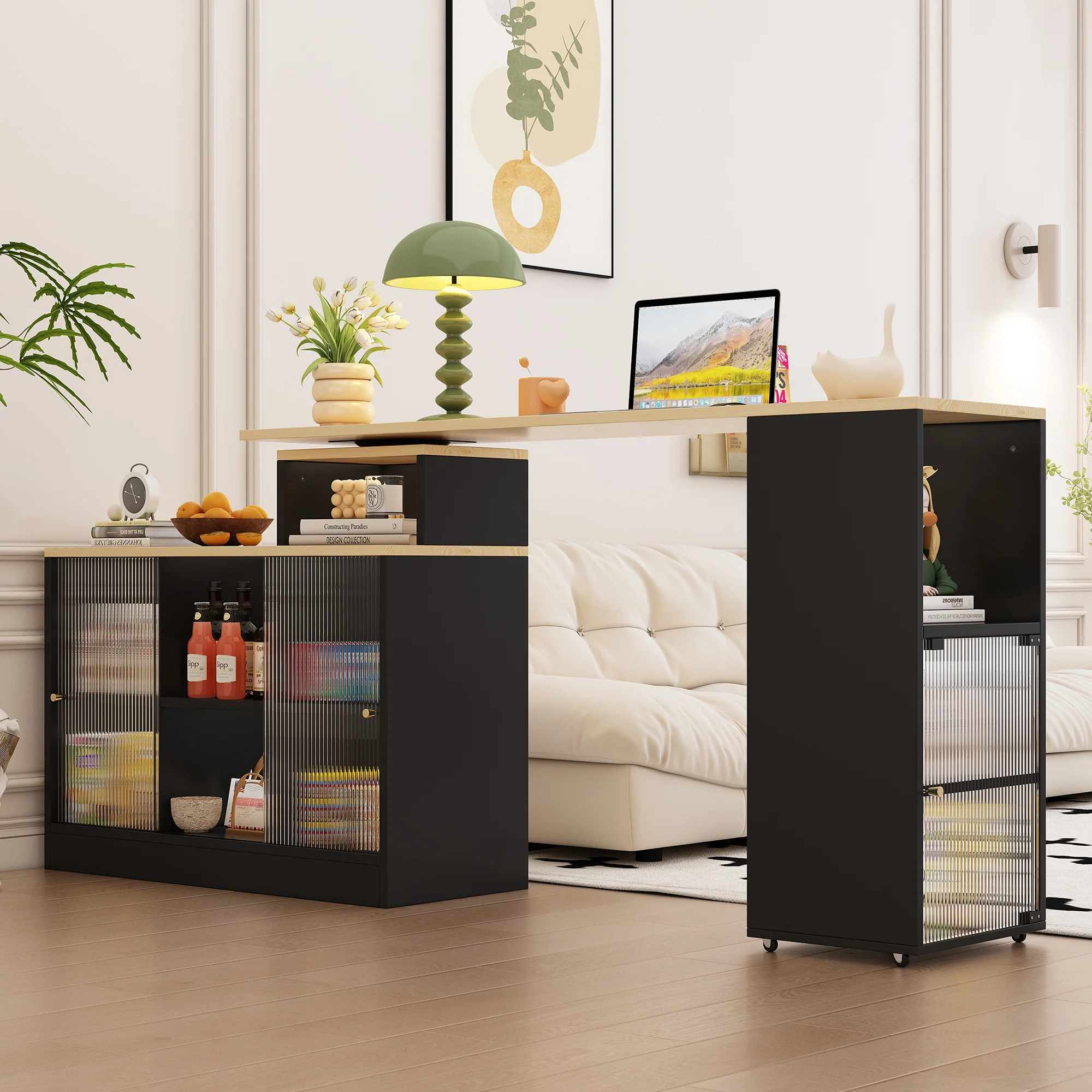 Extendable Bar Table Movable Swivel Storage Black - Image 10
