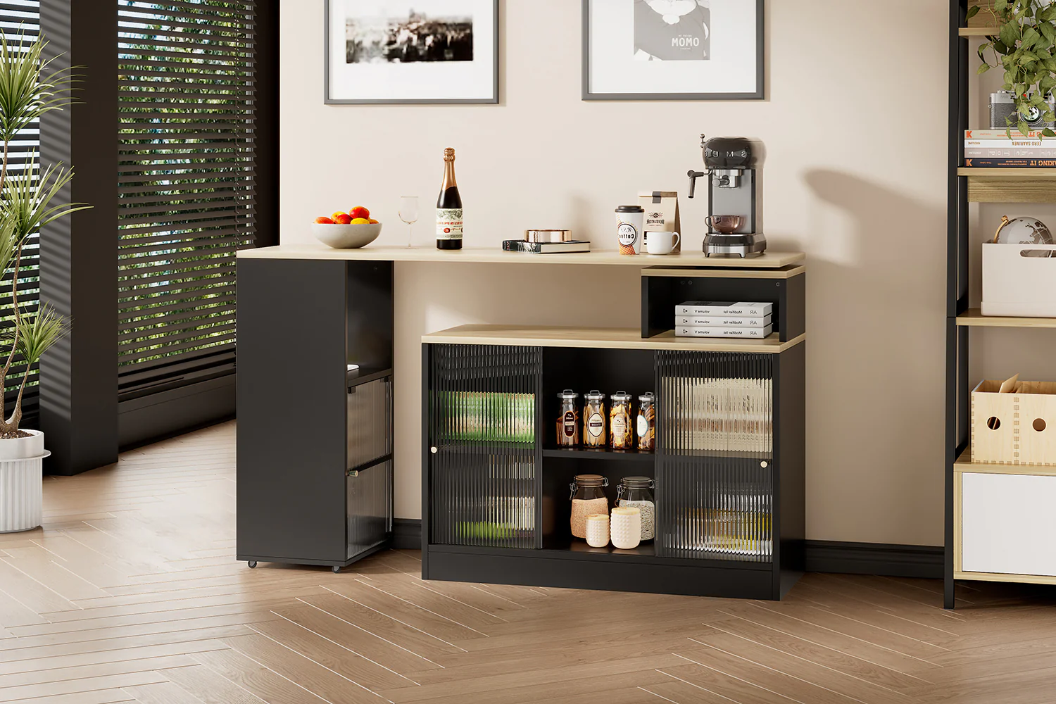 Extendable Bar Table Movable Swivel Storage Black - Image 4