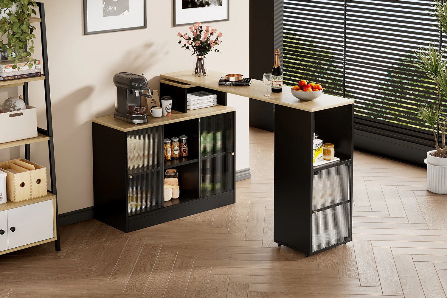 Extendable Bar Table Movable Swivel Storage Black - Image 5