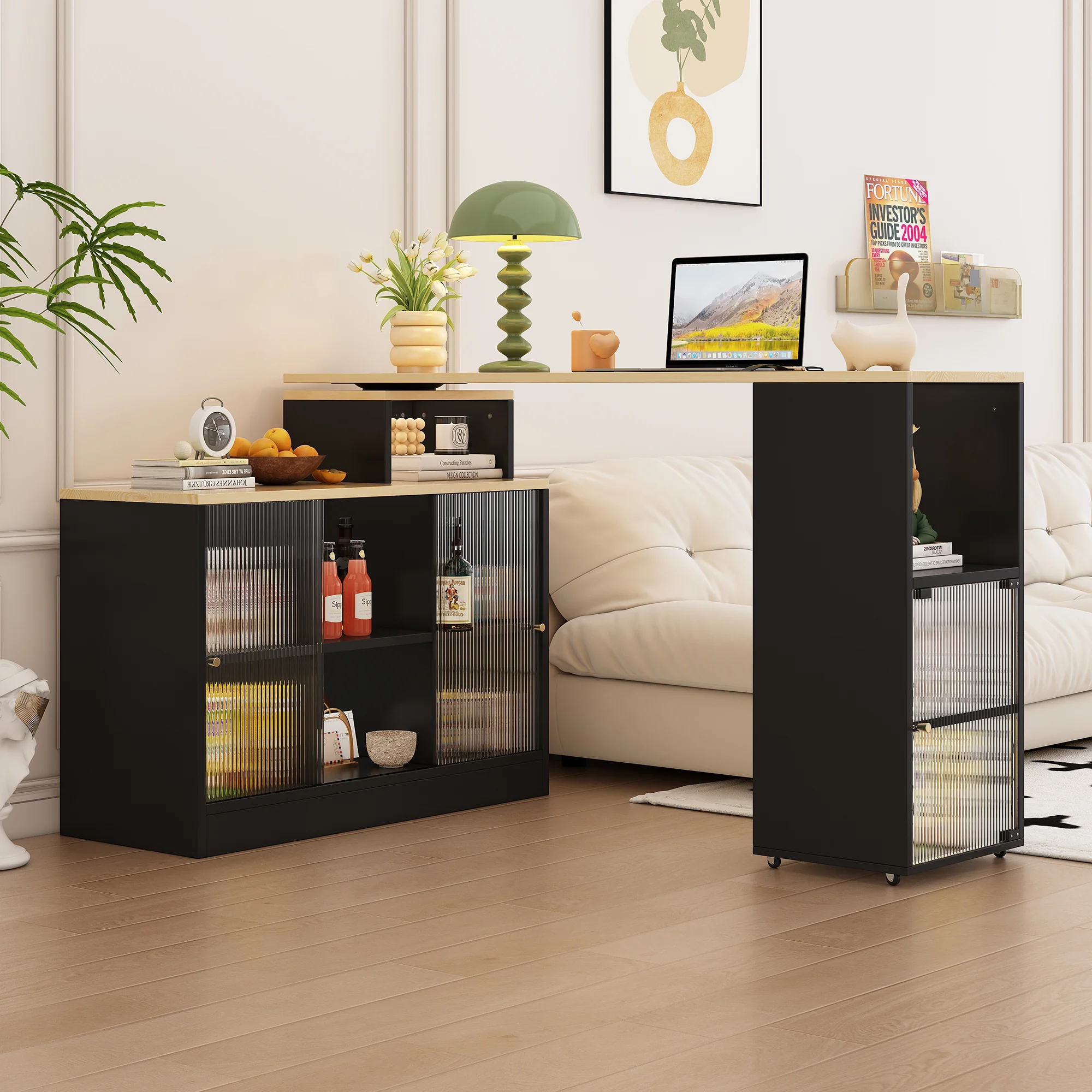 Extendable Bar Table Movable Swivel Storage Black - Image 8