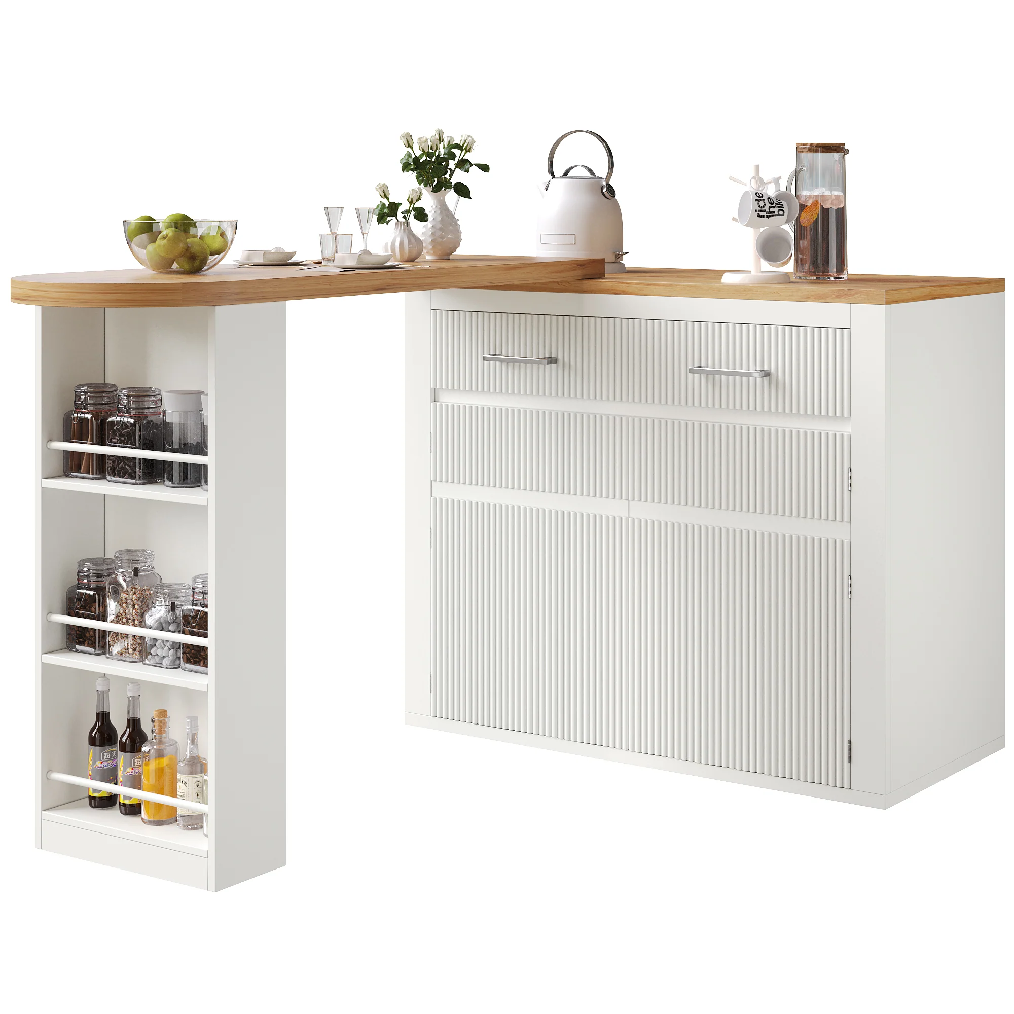 Extendable Bar Table Telescopic Movable Storage Drawer Shelves - White - Image 10
