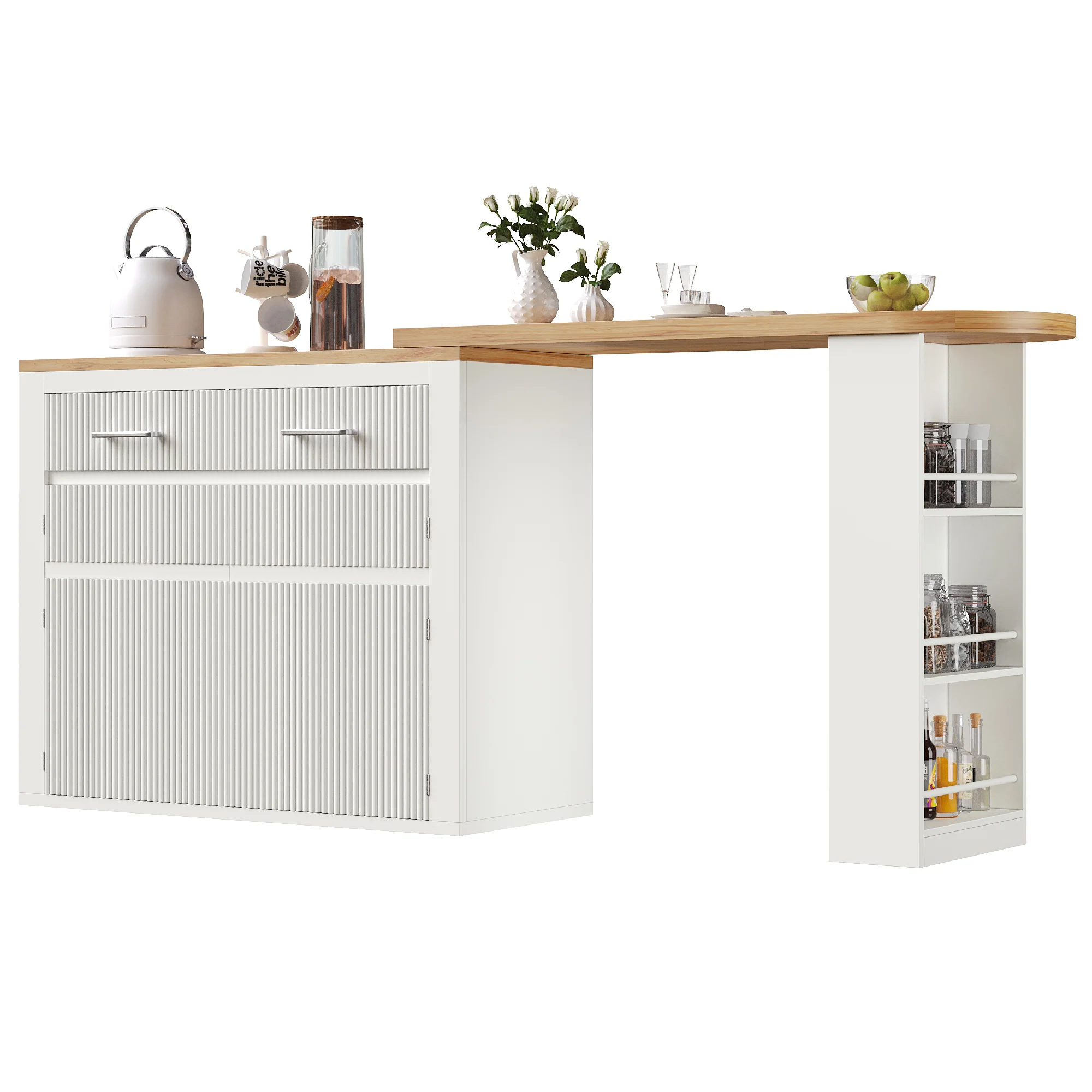 Extendable Bar Table Telescopic Movable Storage Drawer Shelves - White - Image 8