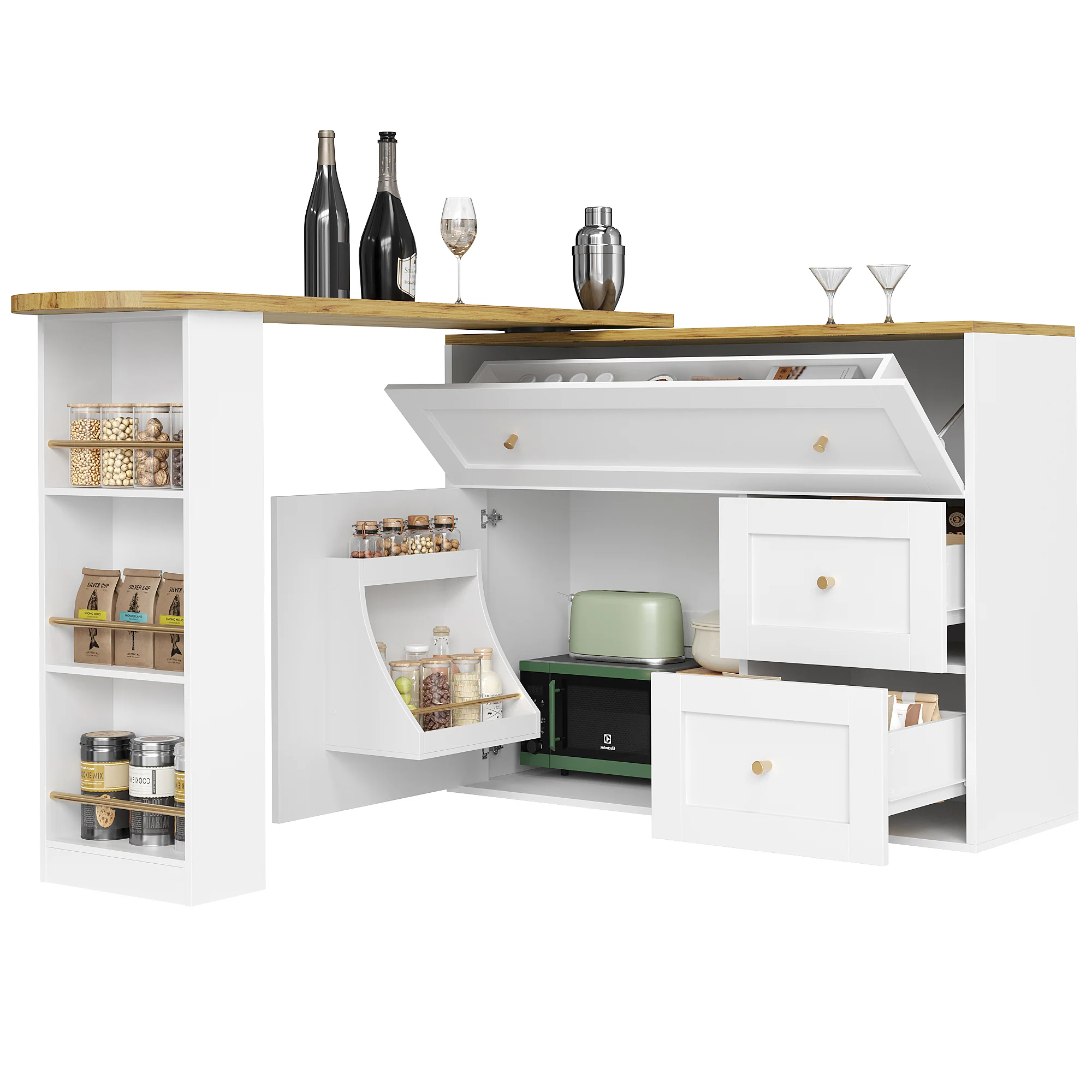 Extendable Bar Table Telescopic Storage Snack Shelf 138-204cm - White - Image 10