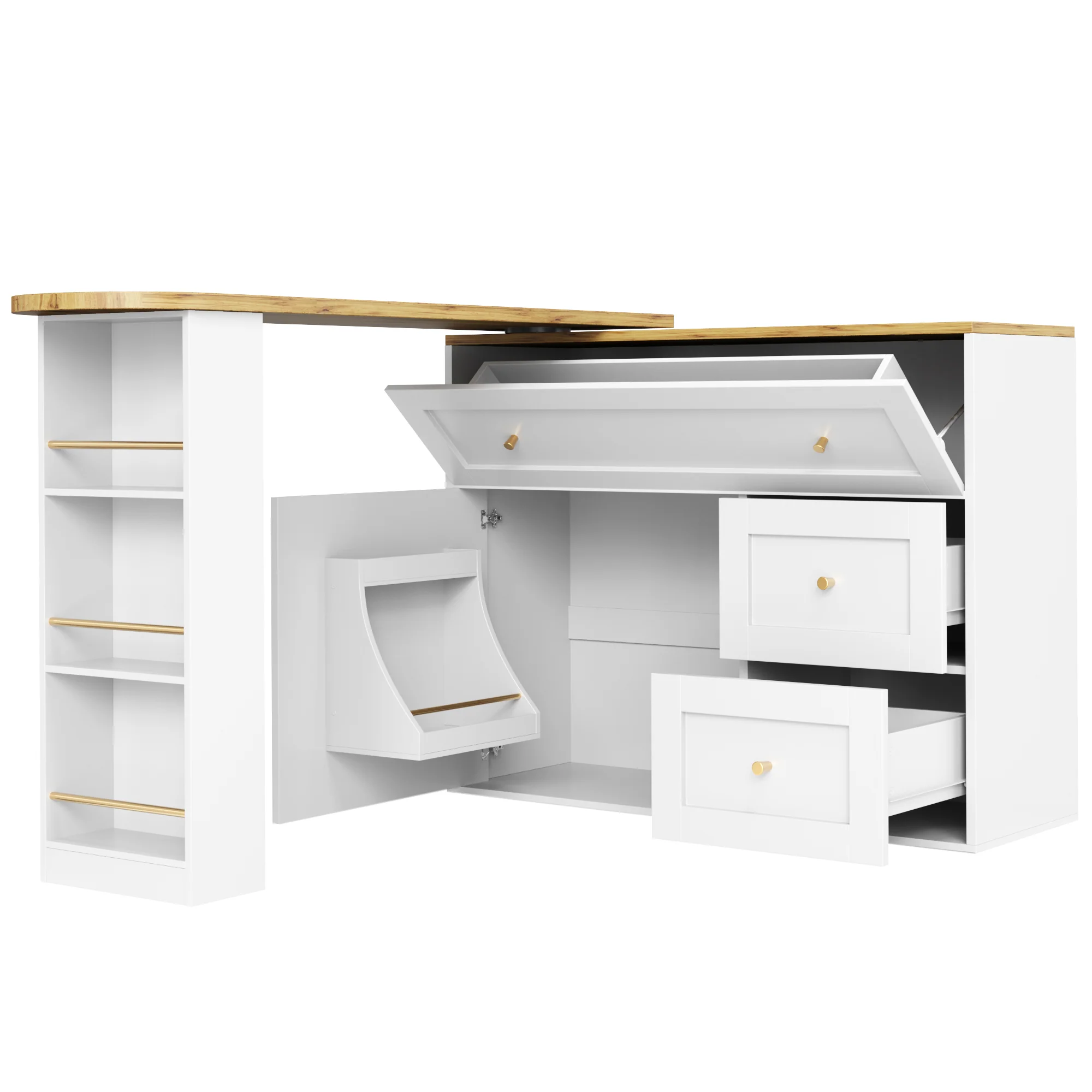 Extendable Bar Table Telescopic Storage Snack Shelf 138-204cm - White - Image 7