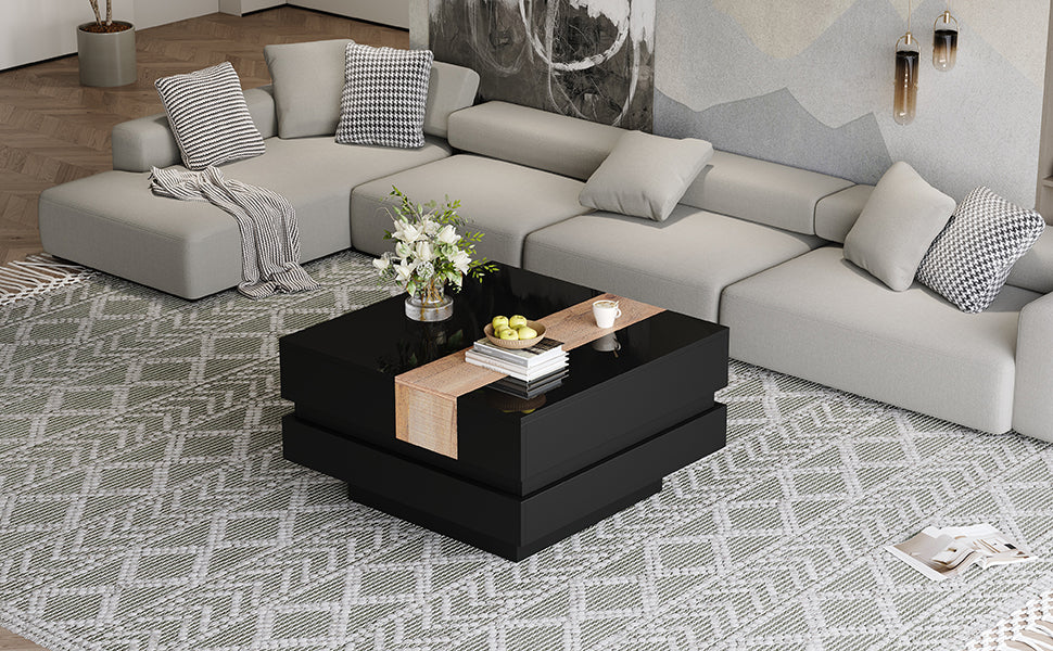 Extendable Coffee Table Hidden Storage High-Gloss - Black - Image 7