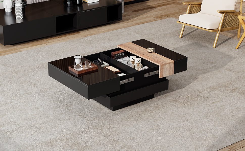 Extendable Coffee Table Hidden Storage High-Gloss - Black - Image 8