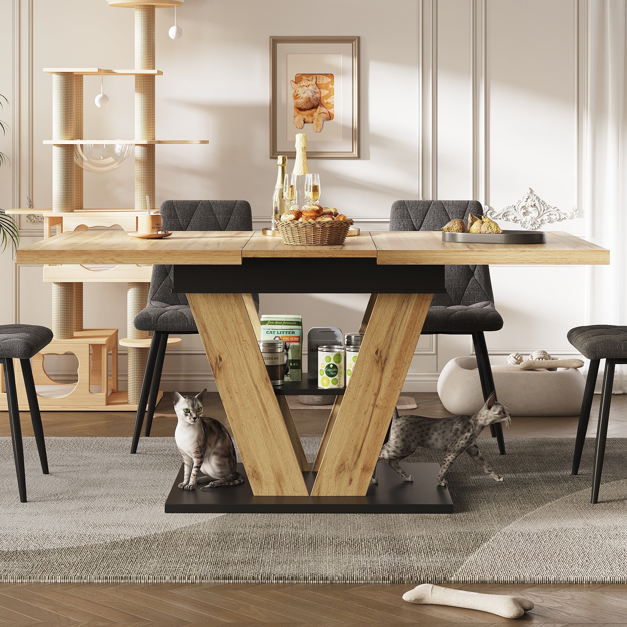 Extendable Dining Table 110(140)x80cm - Wood Grain - Image 3