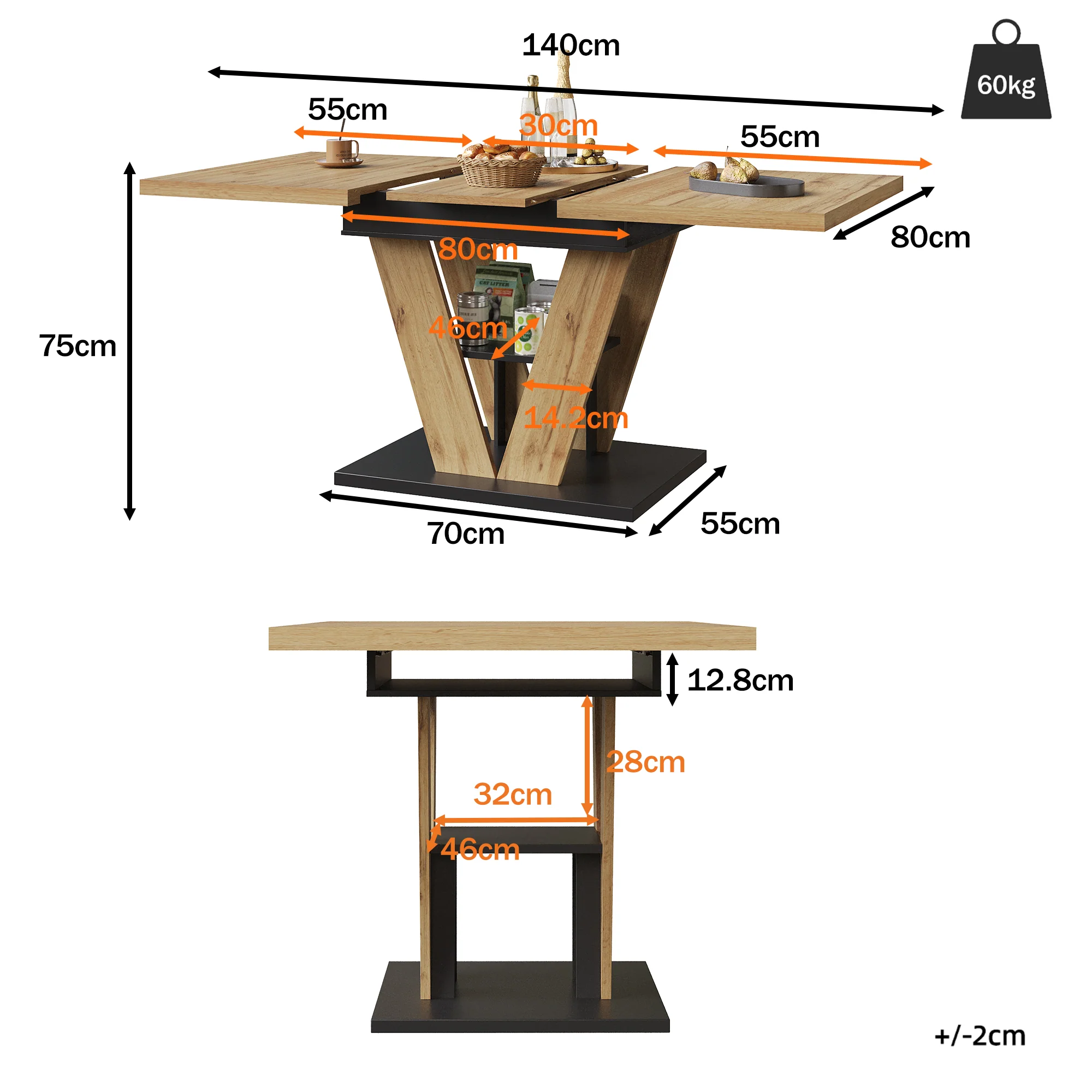 Extendable Dining Table 110(140)x80cm - Wood Grain - Image 7