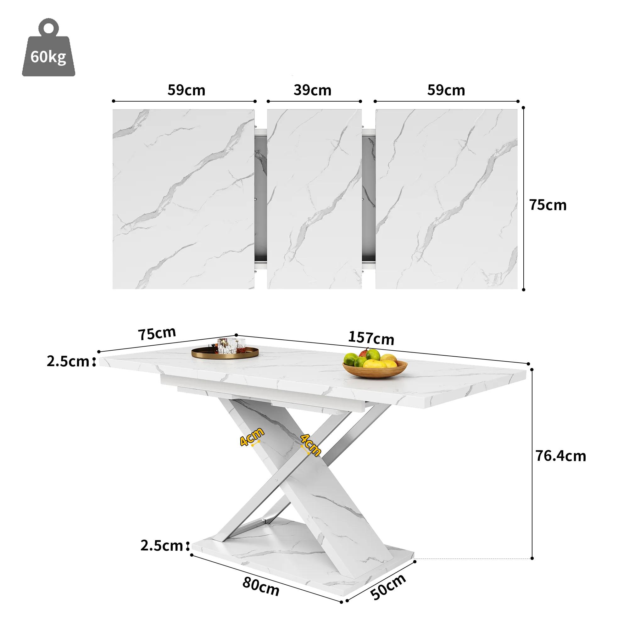 Extendable Dining Table 118-157cm Cross Legs - Image 10