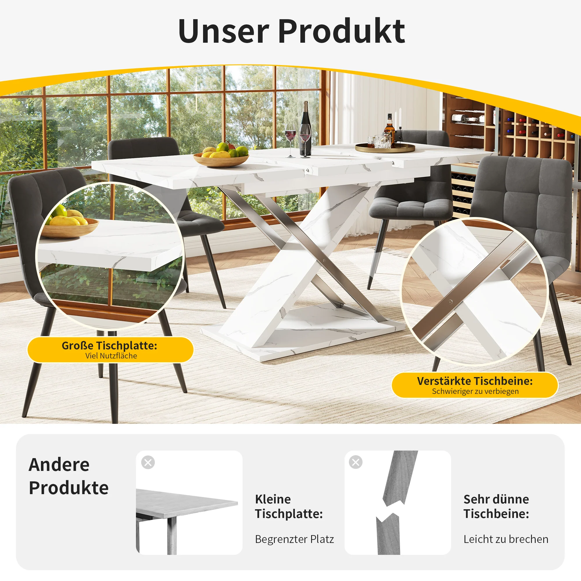 Extendable Dining Table 118-157cm Cross Legs - Image 8