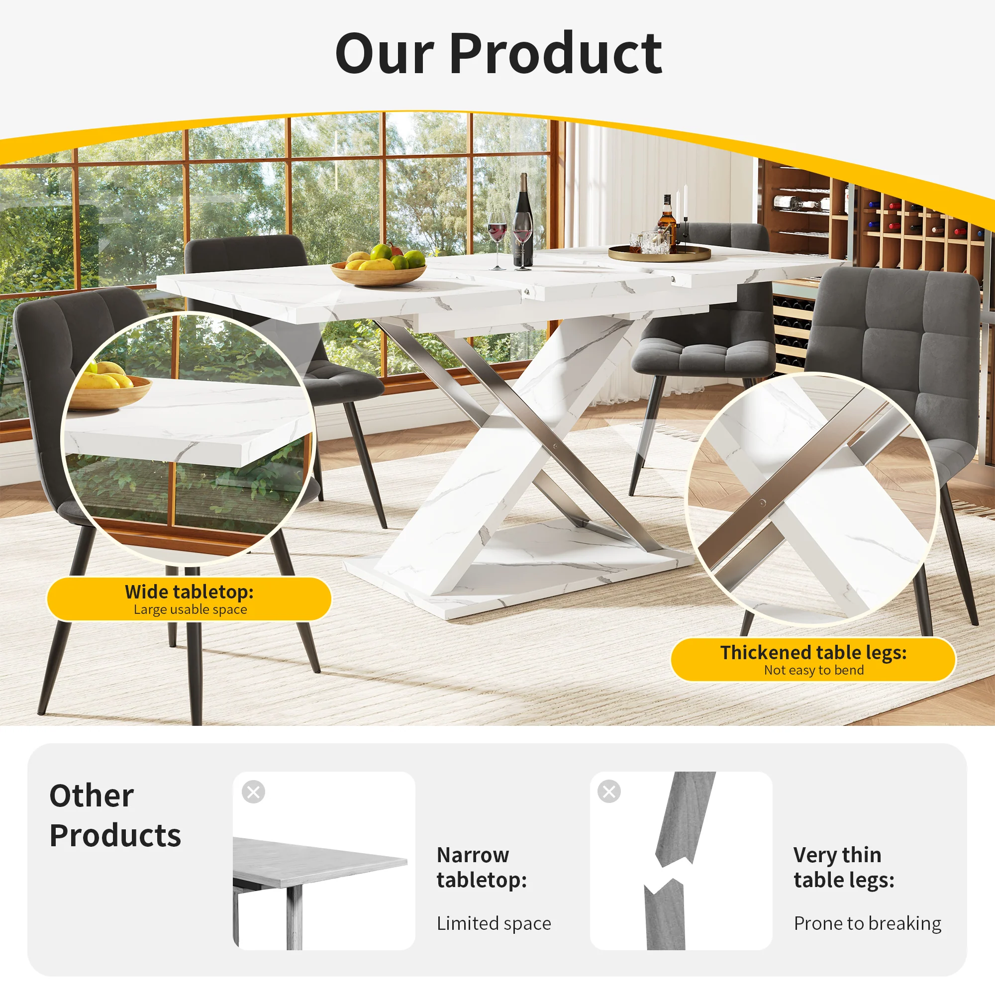 Extendable Dining Table 118-157cm Cross Legs - Image 9