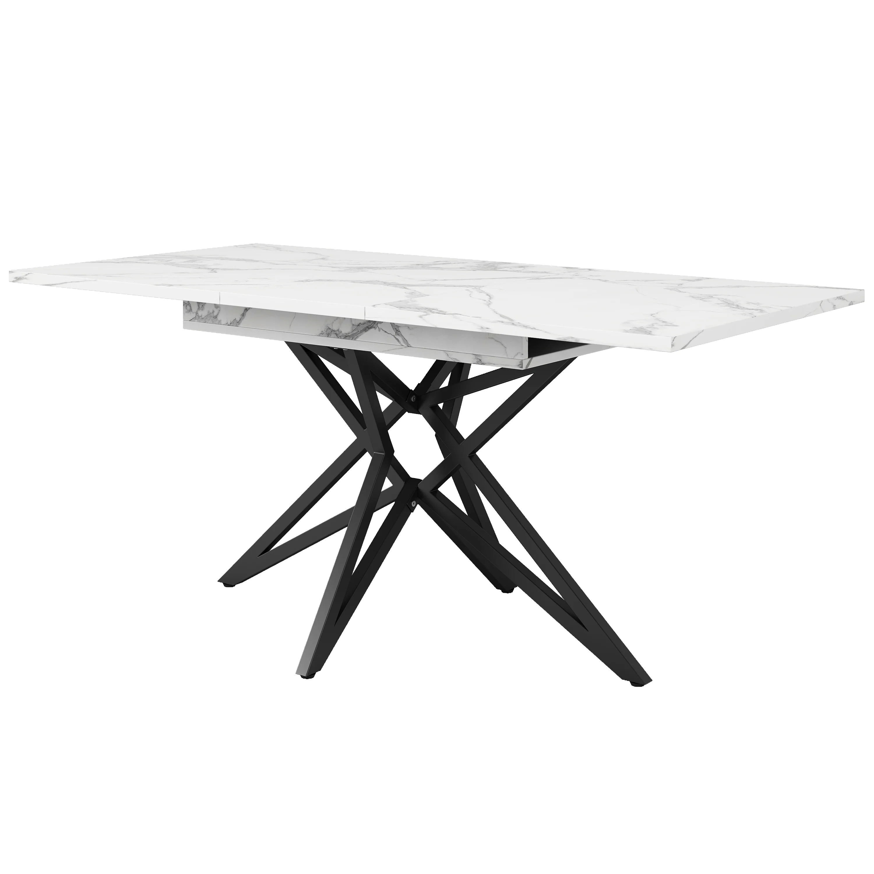 Extendable Dining Table 120(160)x80cm Star-Shaped Legs - Walnut/Marble Look Black - Image 6