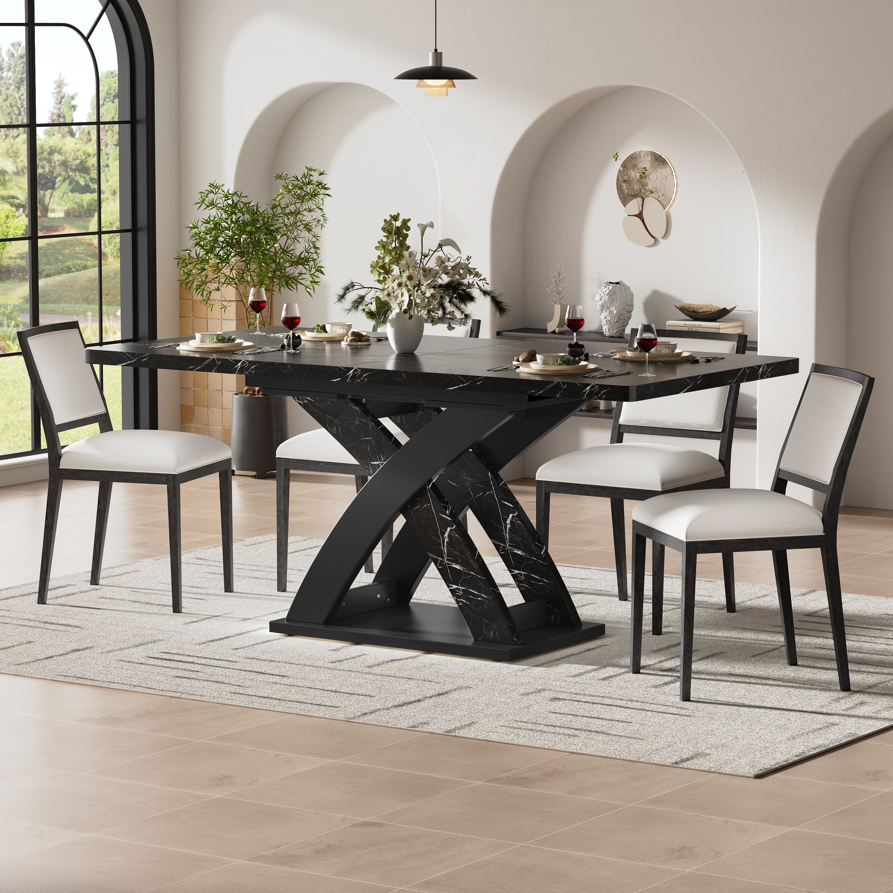 Extendable Dining Table 120-160cm 6 Seater - Black - Image 2