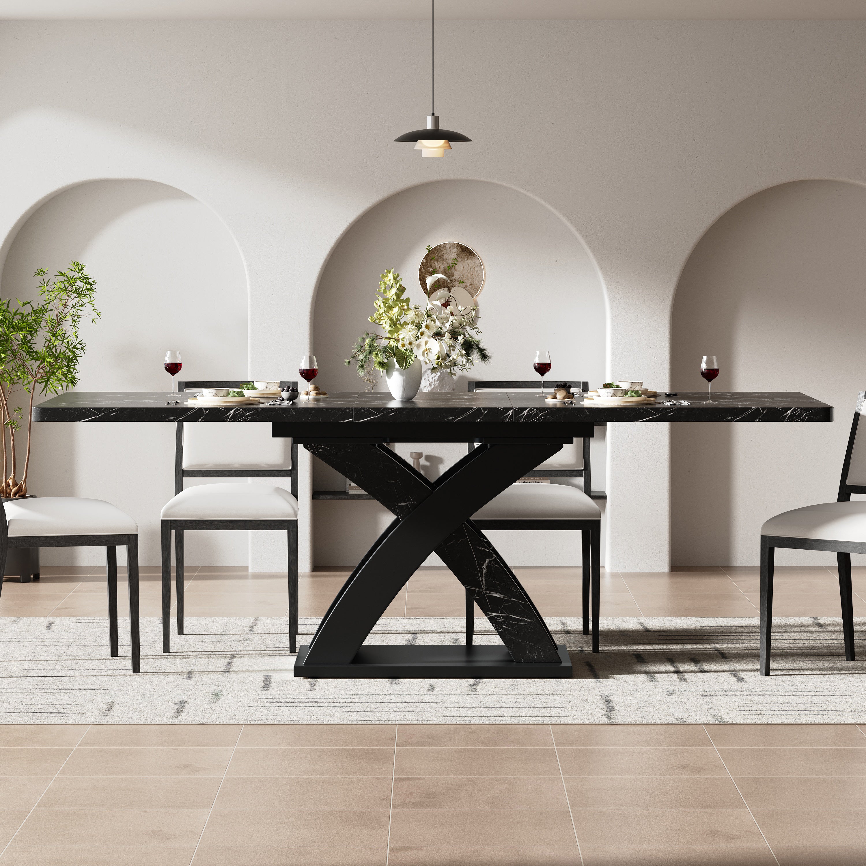 Extendable Dining Table 120-160cm 6 Seater - Black - Image 3