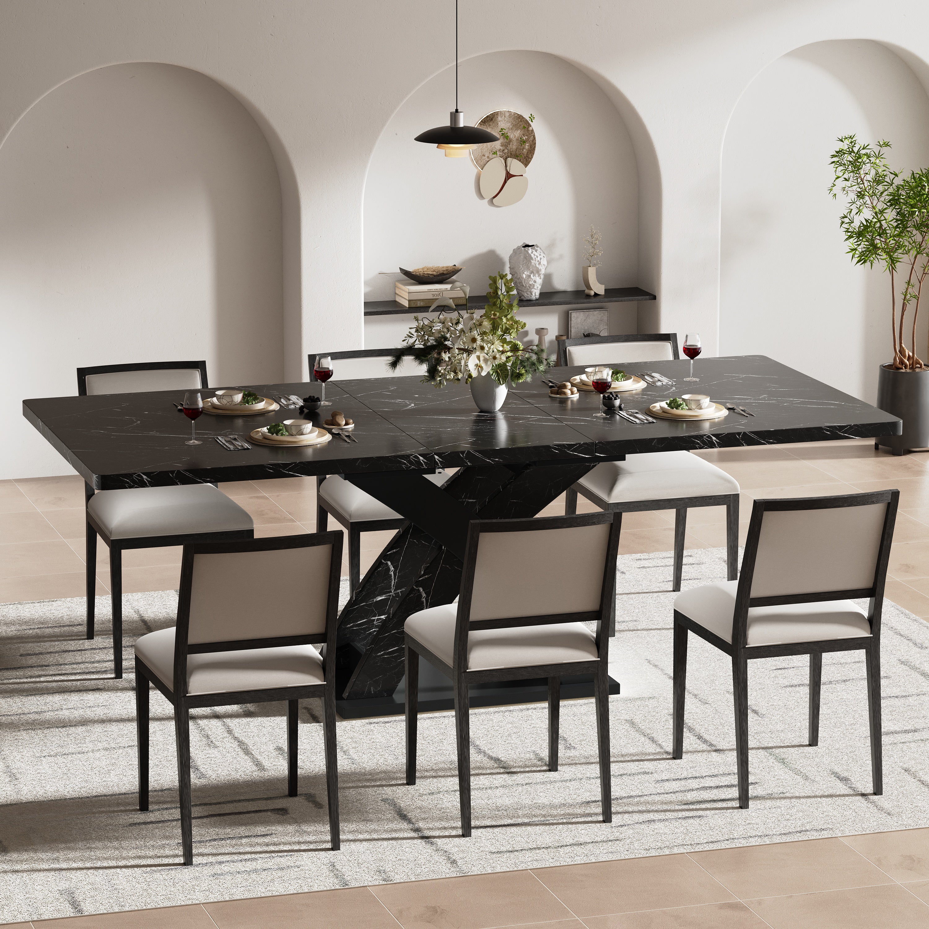 Extendable Dining Table 120-160cm 6 Seater - Black - Image 4