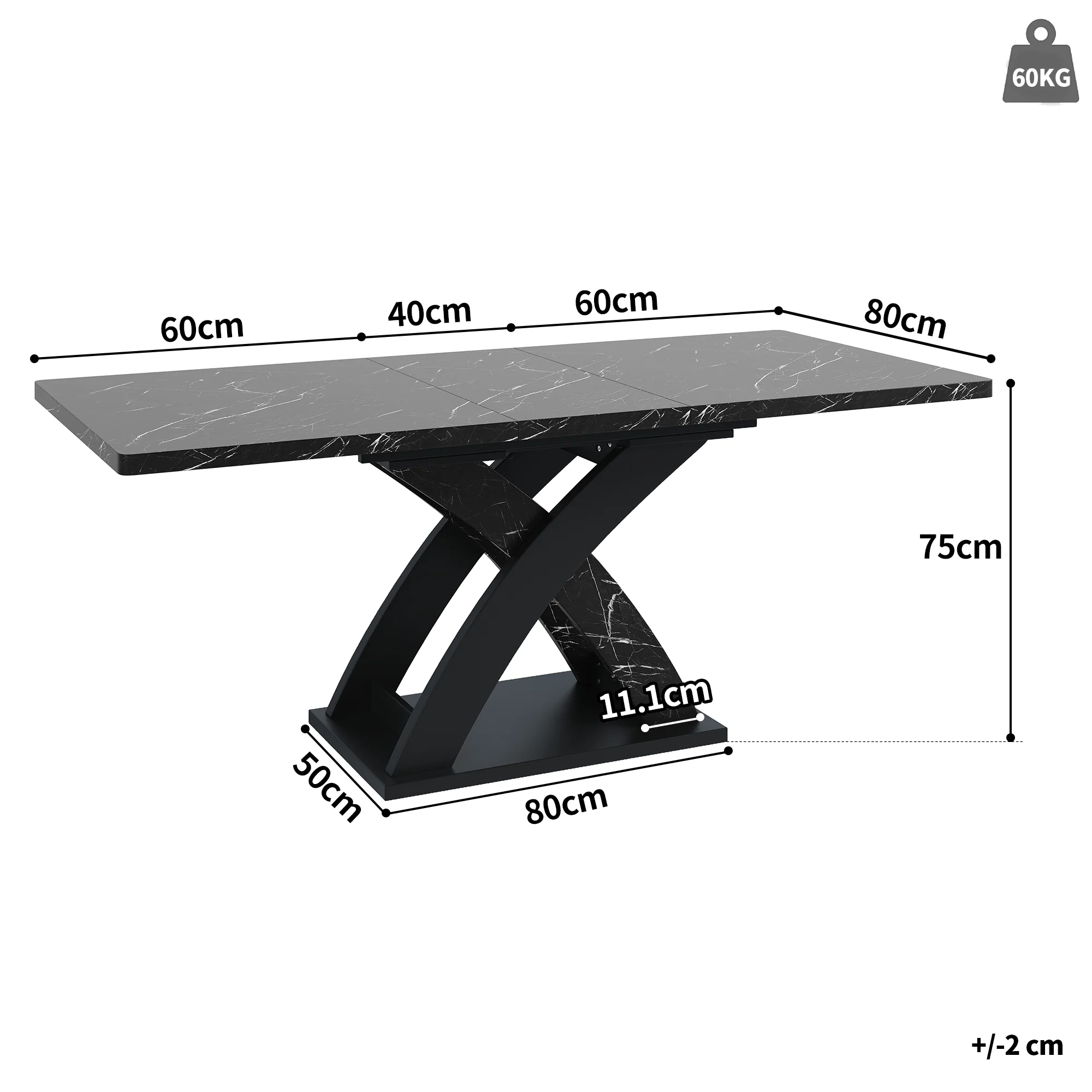 Extendable Dining Table 120-160cm 6 Seater - Black - Image 7