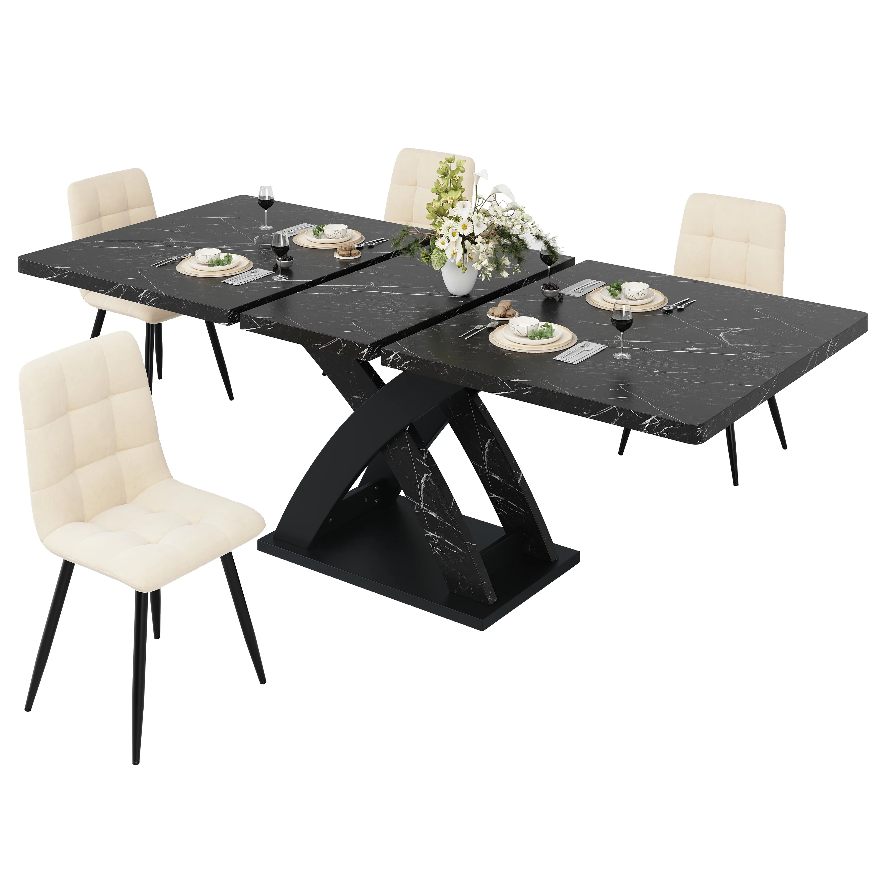 Extendable Dining Table 120-160cm 6 Seater - Black - Image 9