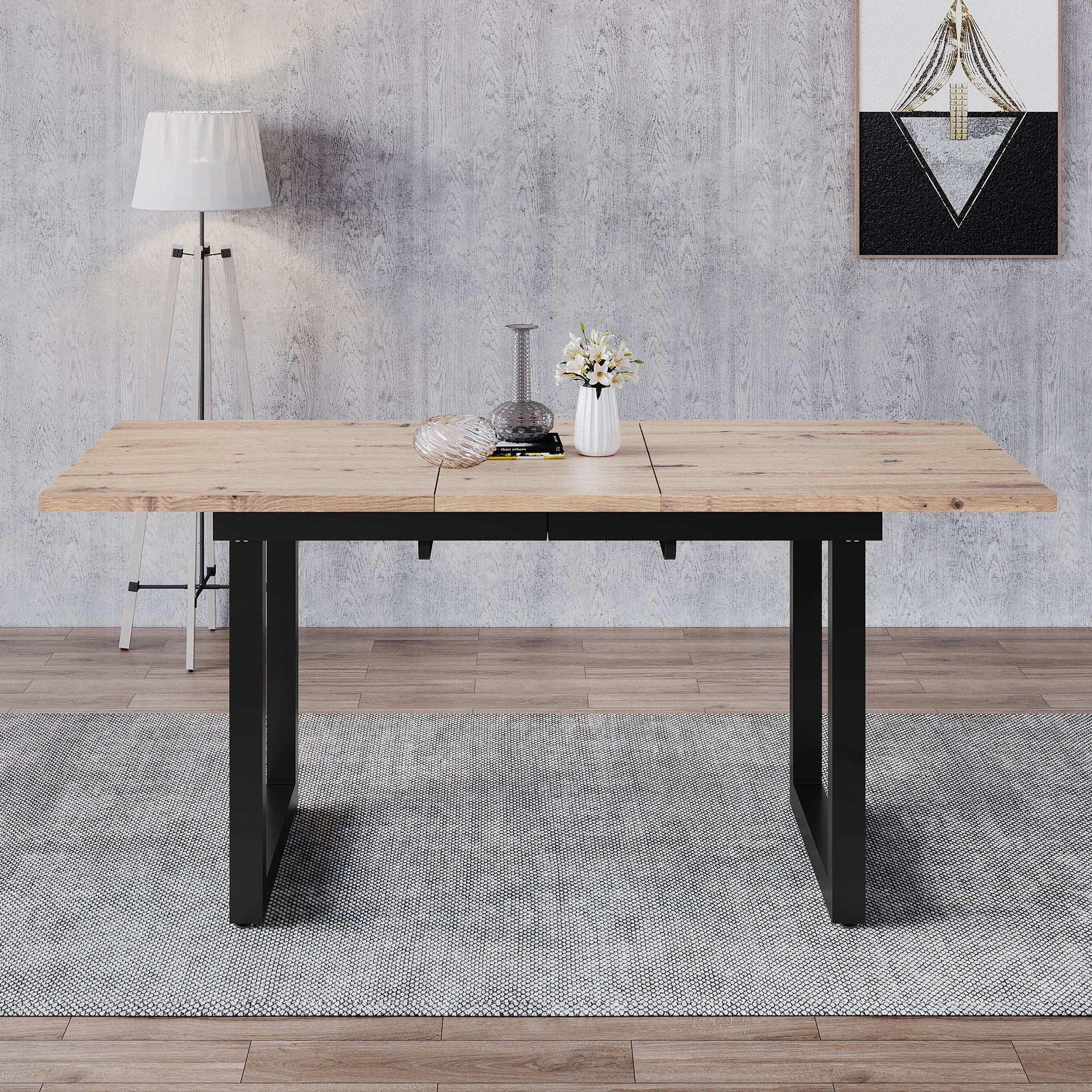 Extendable Dining Table 140/180cm Rectangular Industrial Foldable - Oak Look/Black - Image 4