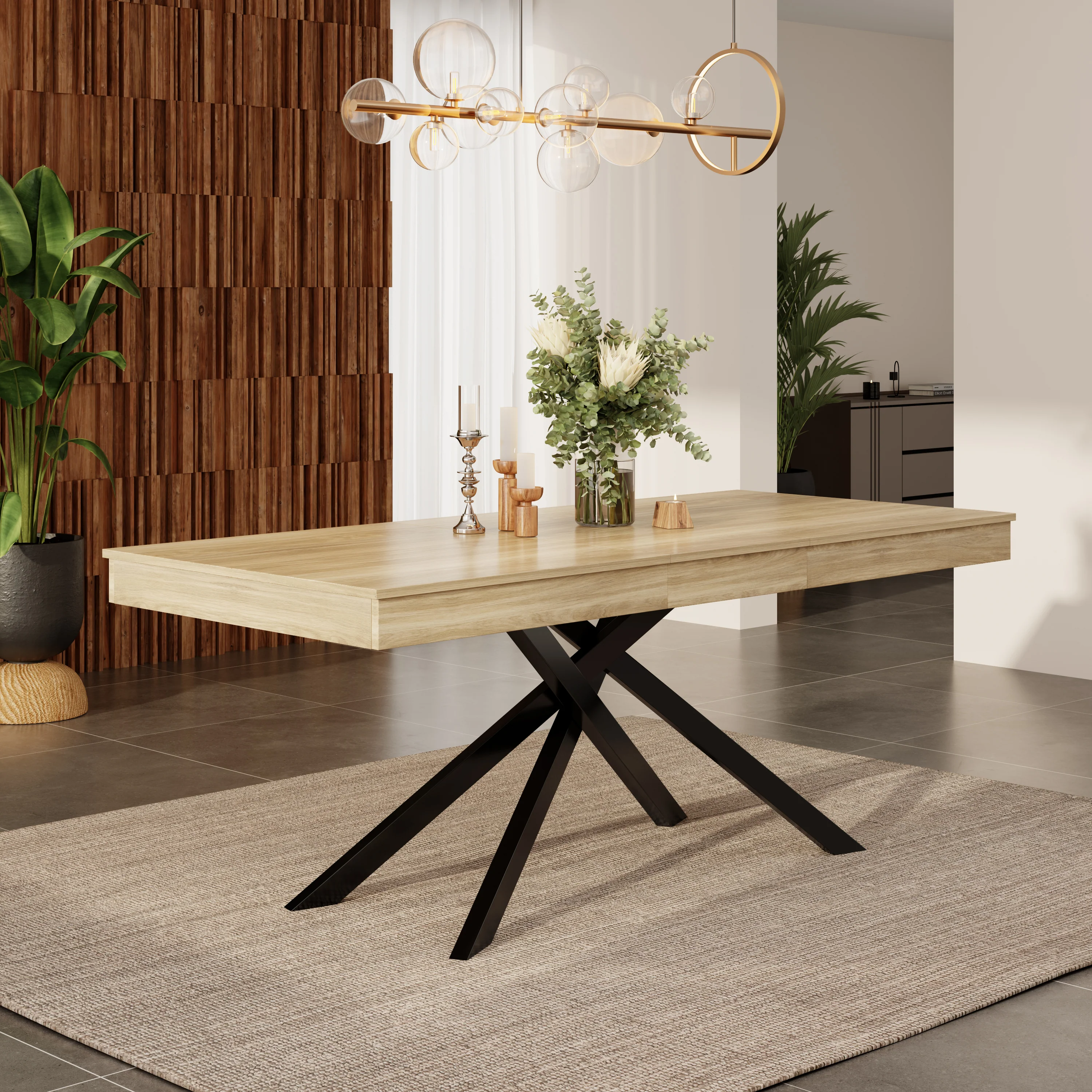 Extendable Dining Table 140/180x80cm 6-8 Person Metal Legs Oak Color - Image 4