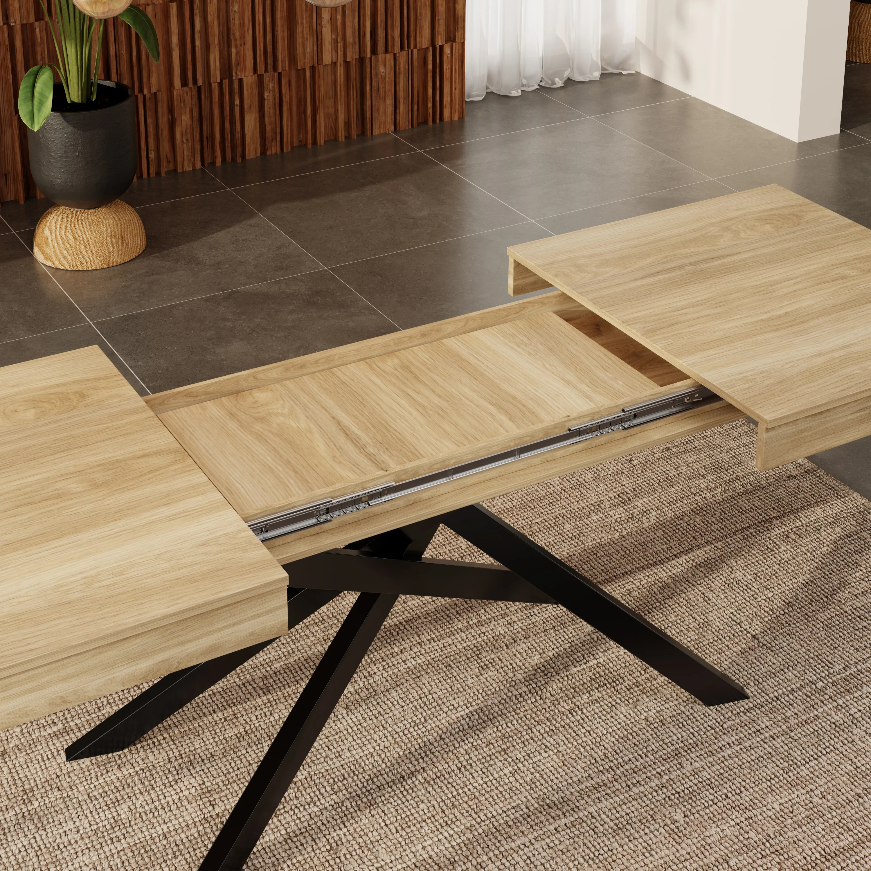 Extendable Dining Table 140/180x80cm 6-8 Person Metal Legs Oak Color - Image 5