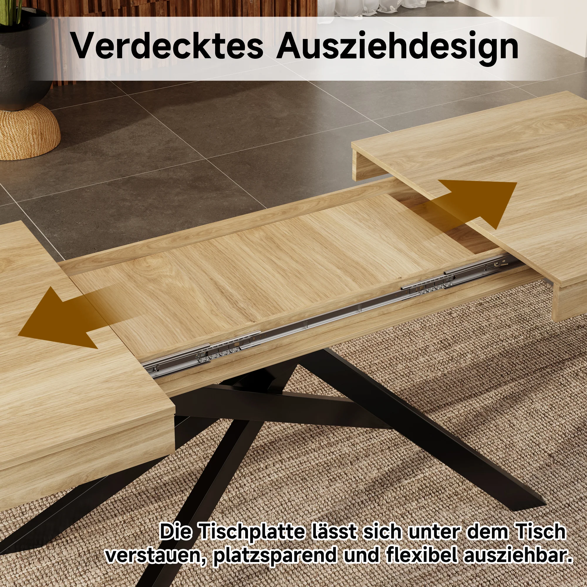 Extendable Dining Table 140/180x80cm 6-8 Person Metal Legs Oak Color - Image 8