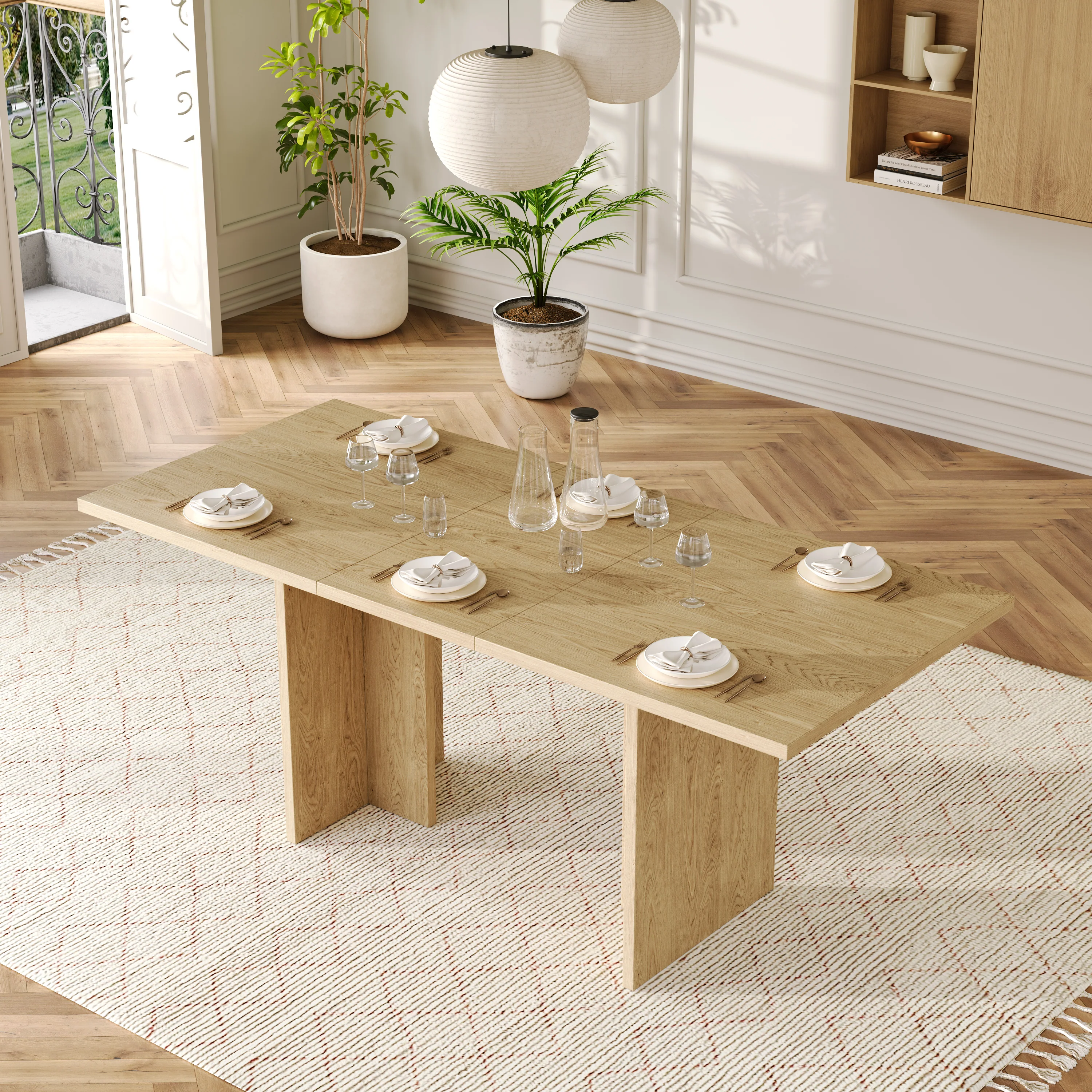 Extendable Dining Table 140/180x80cm Rectangular 6-8 Seater - Oak Color - Image 2