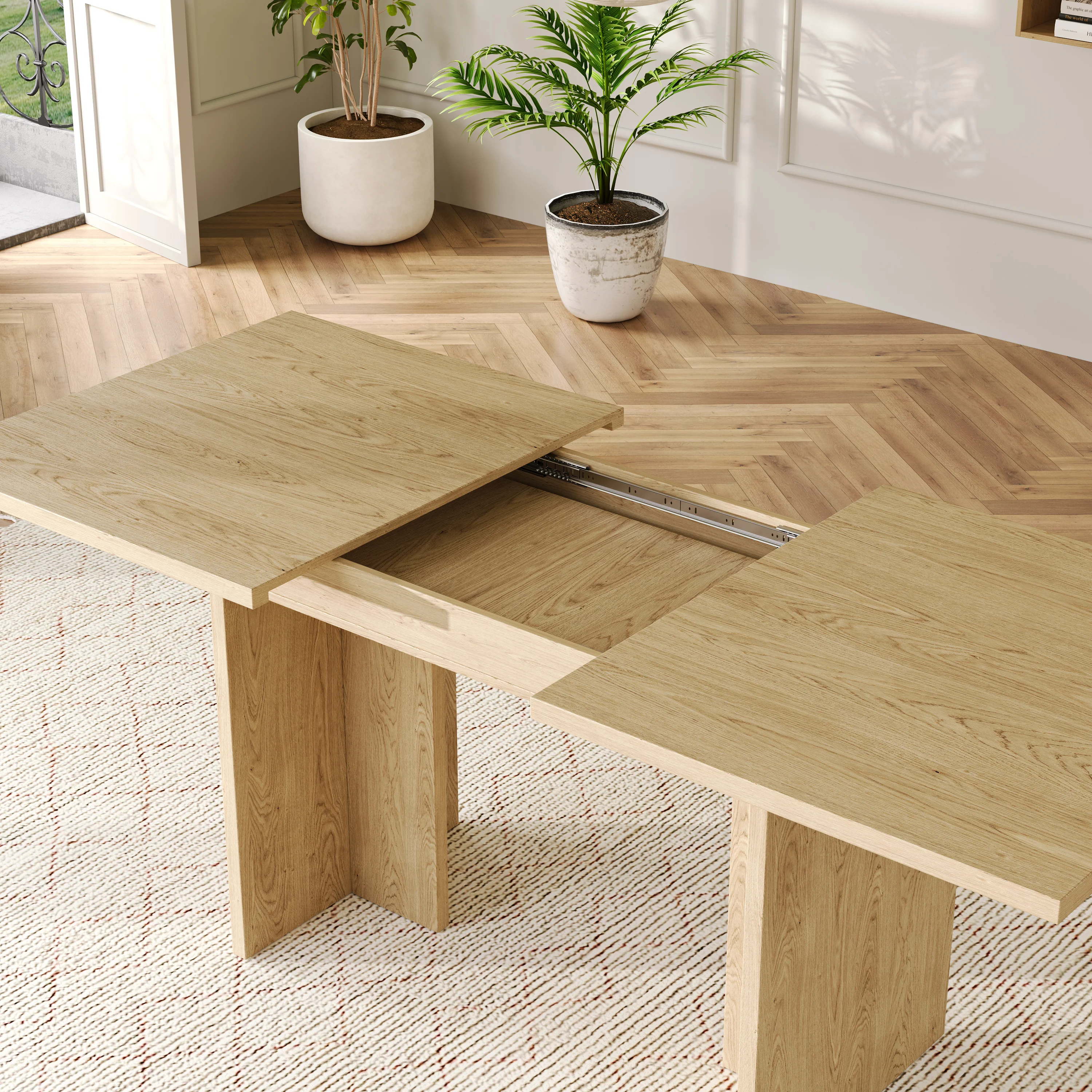 Extendable Dining Table 140/180x80cm Rectangular 6-8 Seater - Oak Color - Image 4