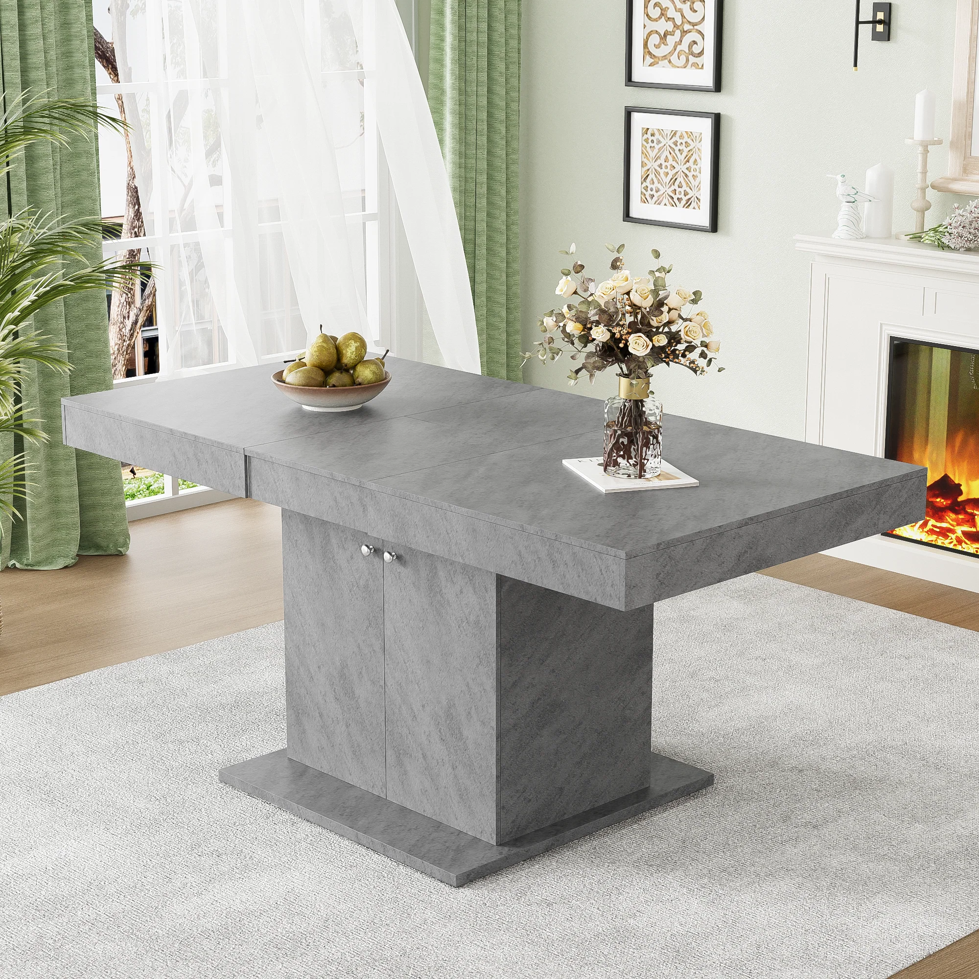 Extendable Dining Table Automatic Telescopic Storage 140/180x80cm - Concrete Look - Image 5