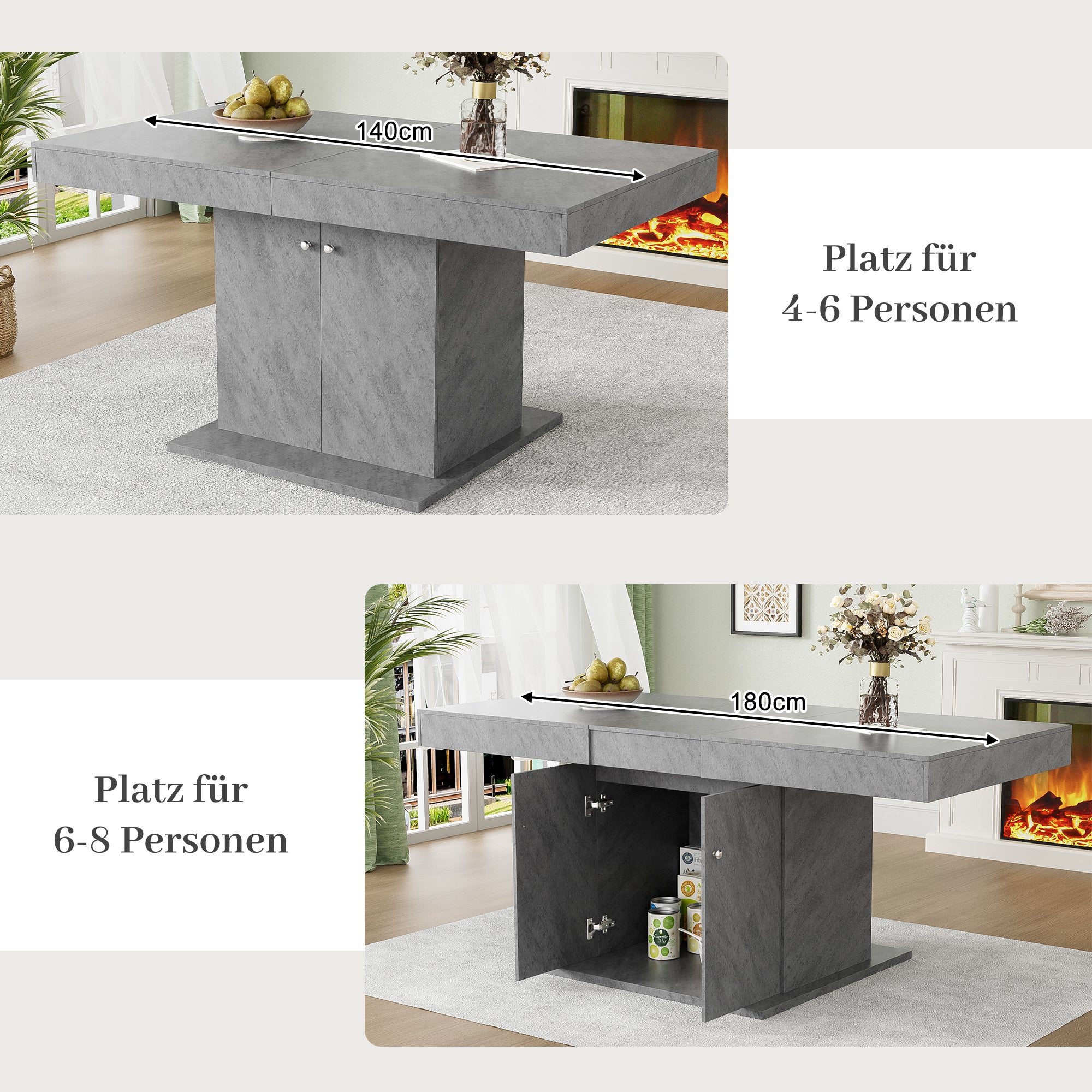 Extendable Dining Table Automatic Telescopic Storage 140/180x80cm - Concrete Look - Image 6